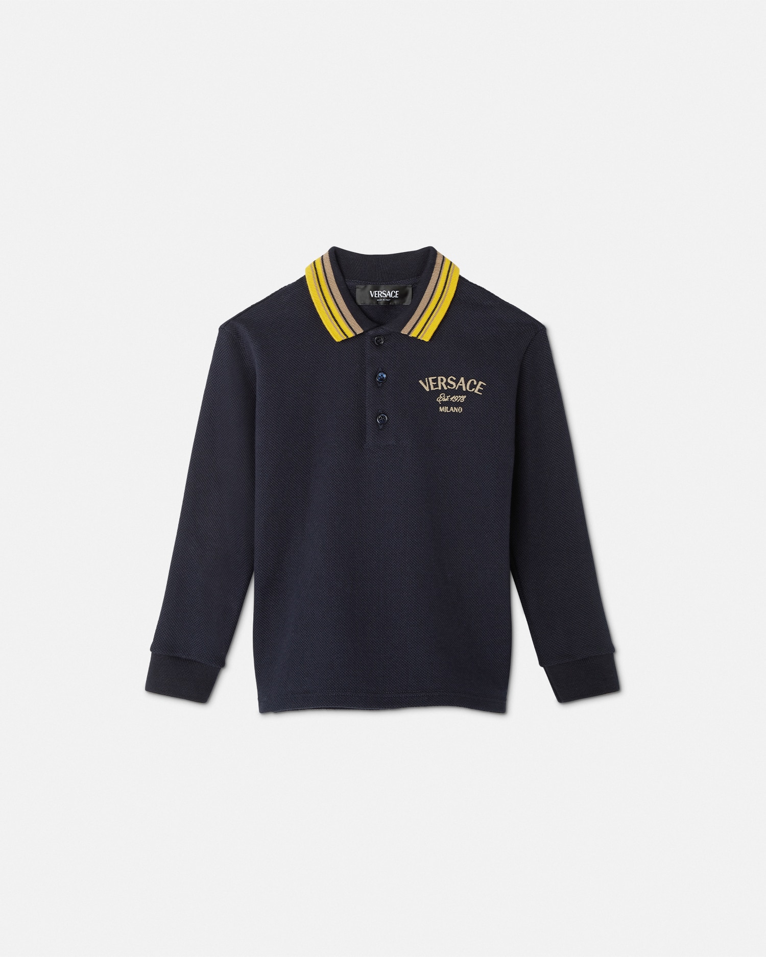 Versace Babies' Milano Stamp Kids Polo Shirt In Blue+yellow