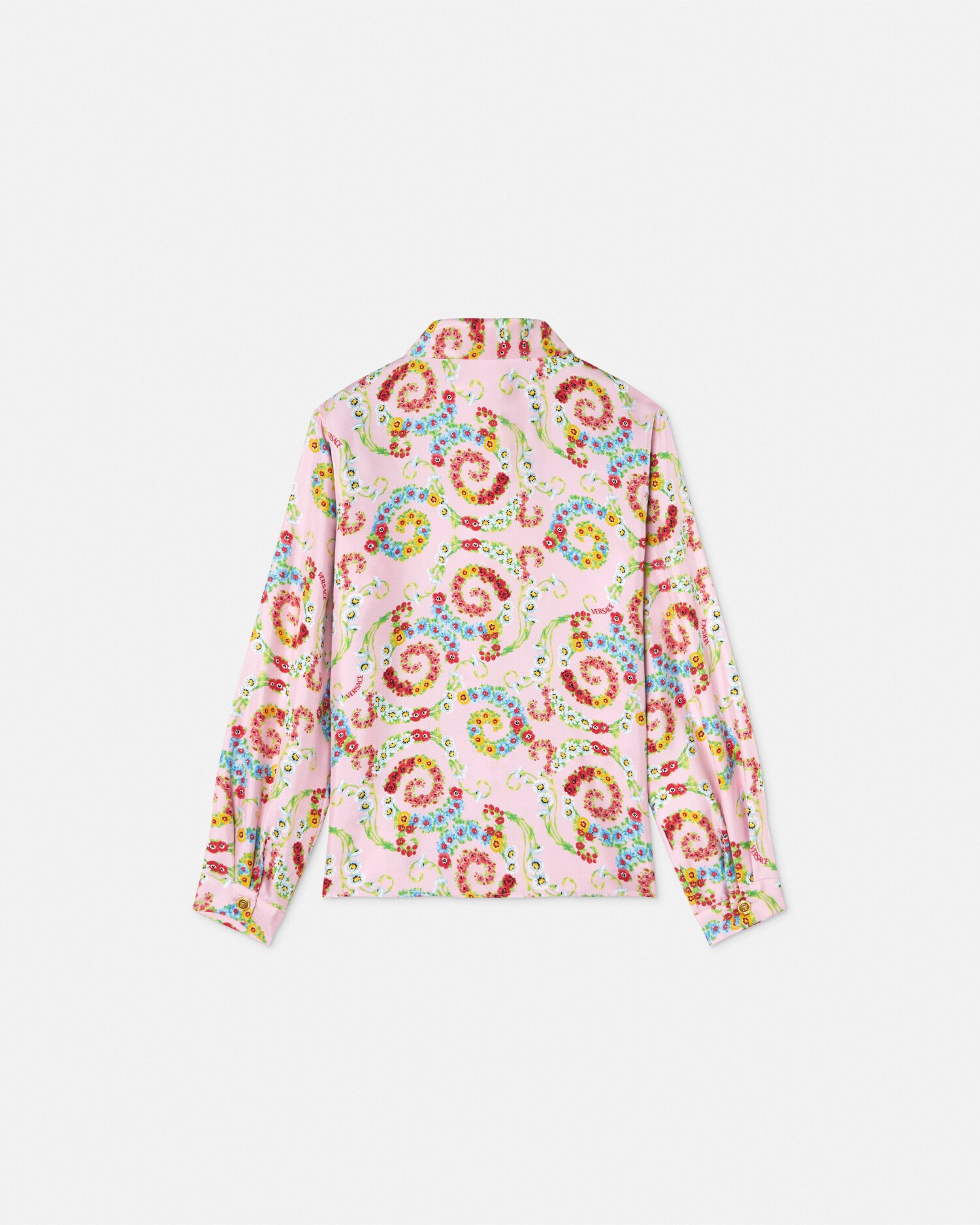 Versace Floral Swirl Kids Silk Shirt In Pink+print