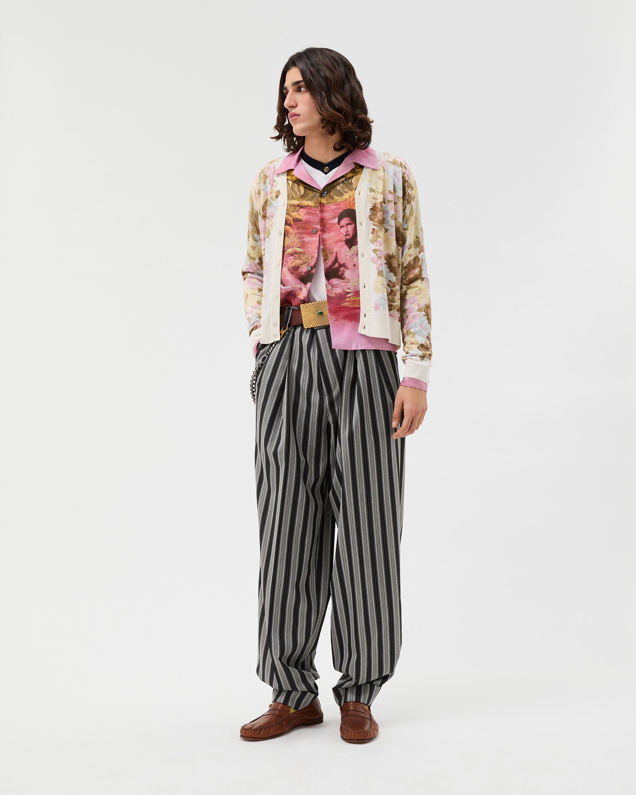 Pinstripe Wool Oversized Pants Black,Gray | VERSACE US