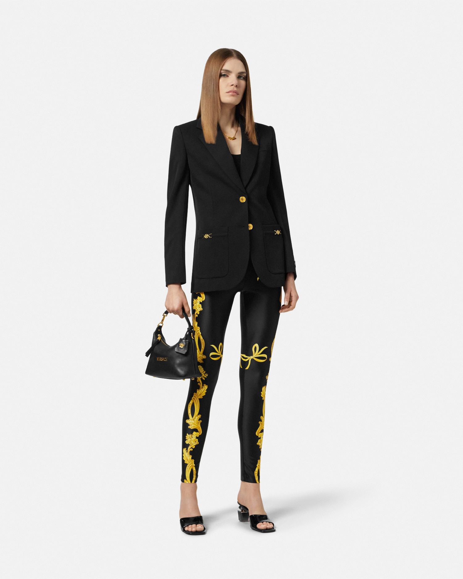 Versace Baroque Print Lycra Leggings In Noir+imprimer