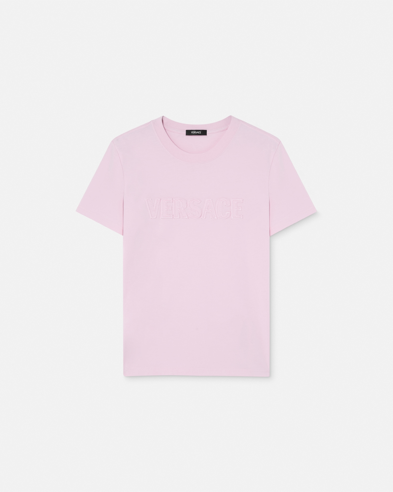 Versace Fringed Logo T-shirt For Casual Style In Pink