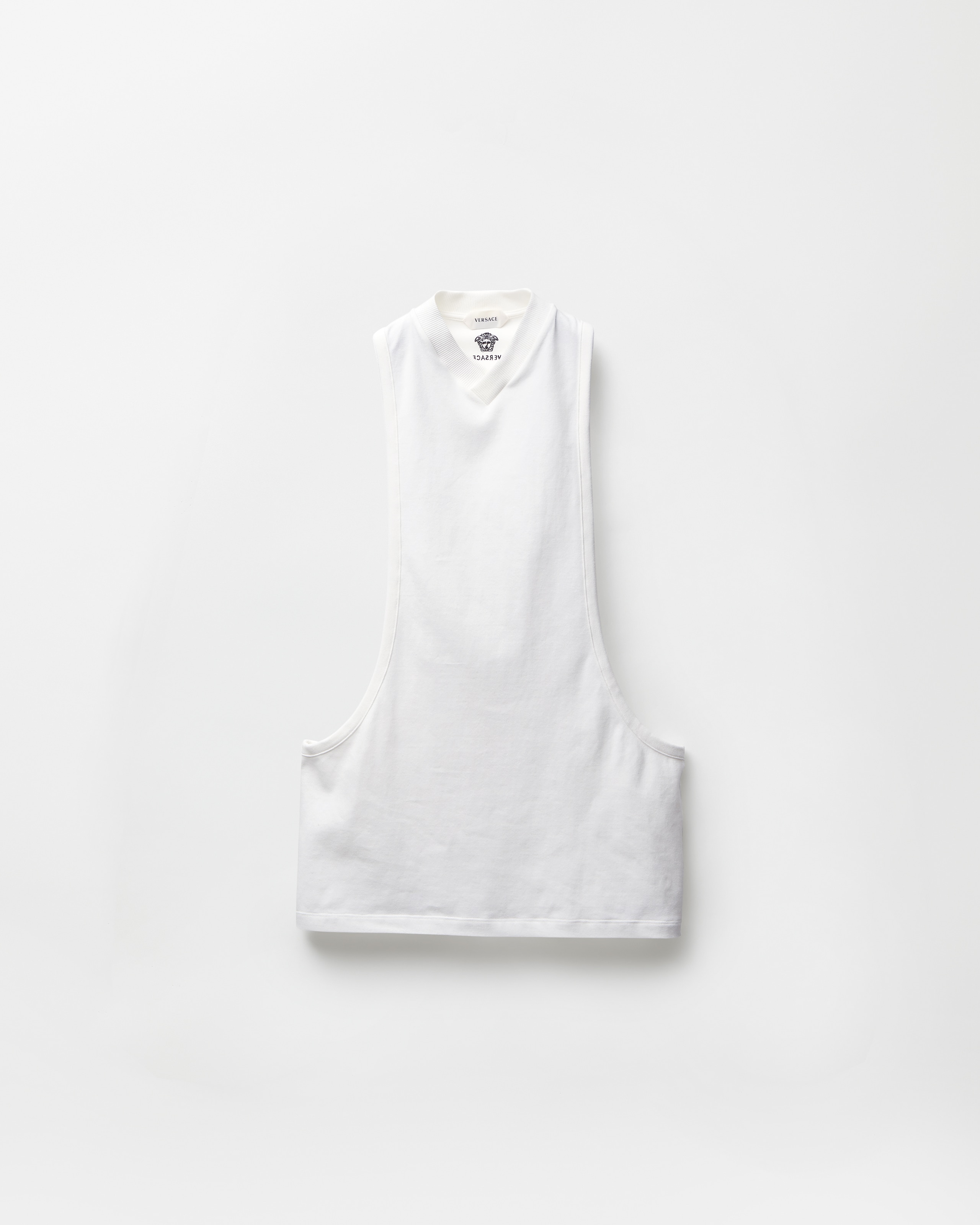 Embroidered Stretch Cotton-Jersey Tank Top White | VERSACE US