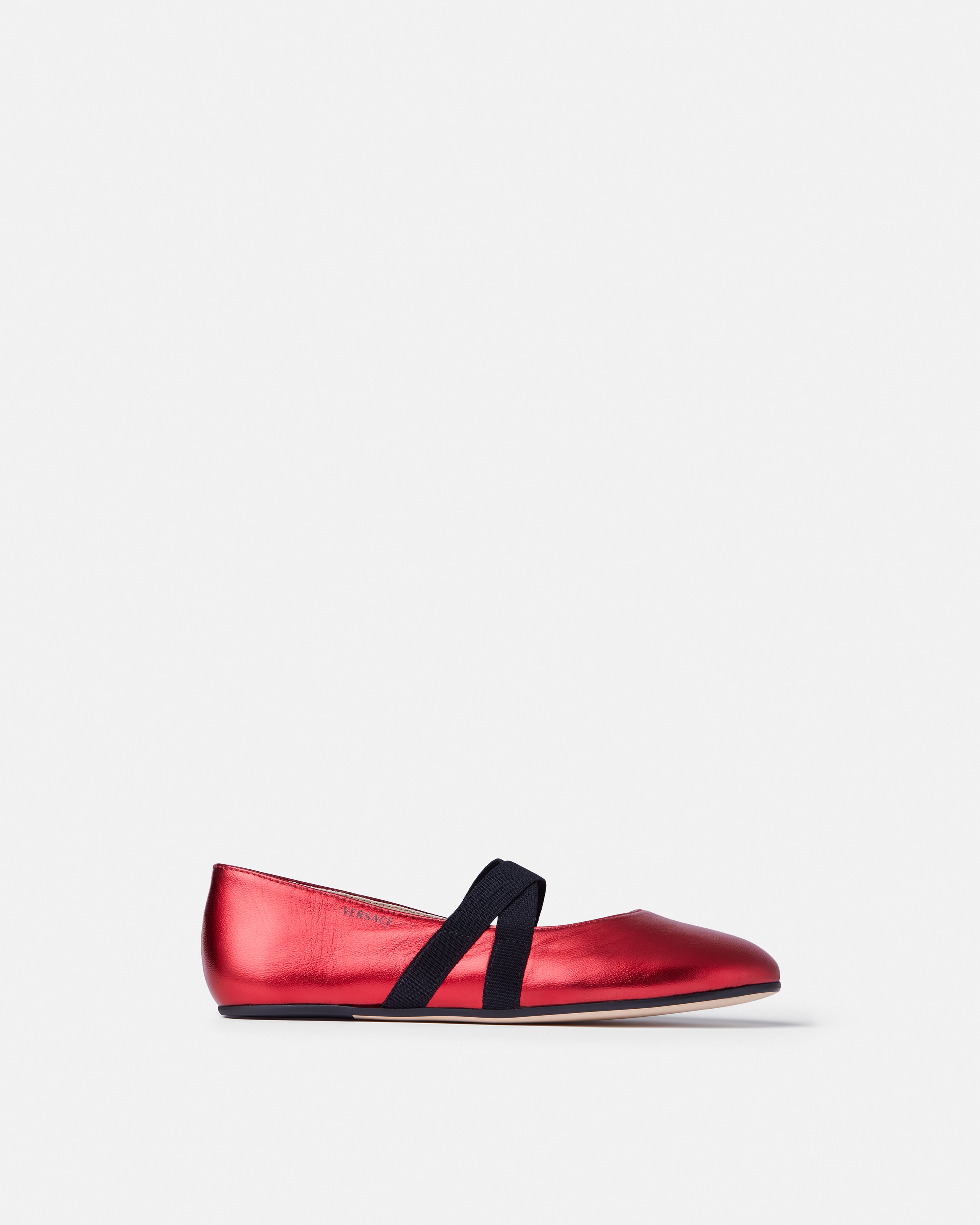 Versace Kids Metallic Leather Ballerinas In Red