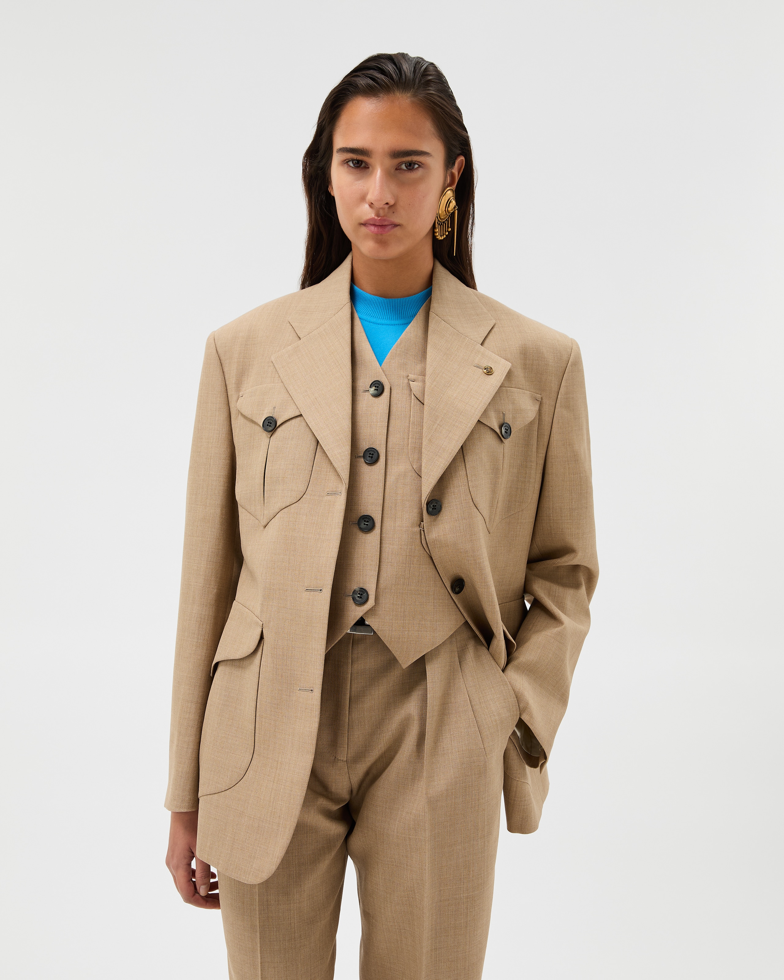 Wool Blazer Beige | VERSACE US