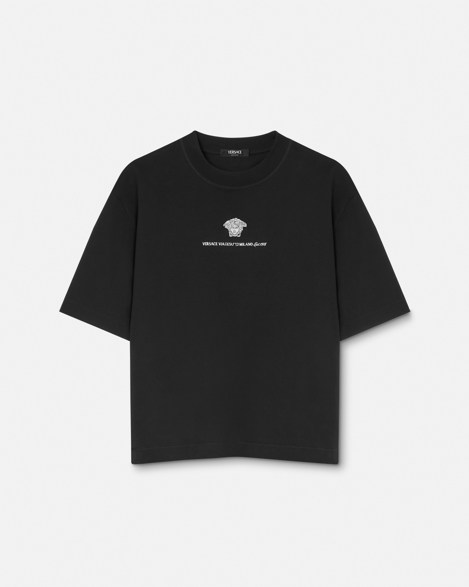 Versace Cotton T-shirt With Medusa Embroidery In Black