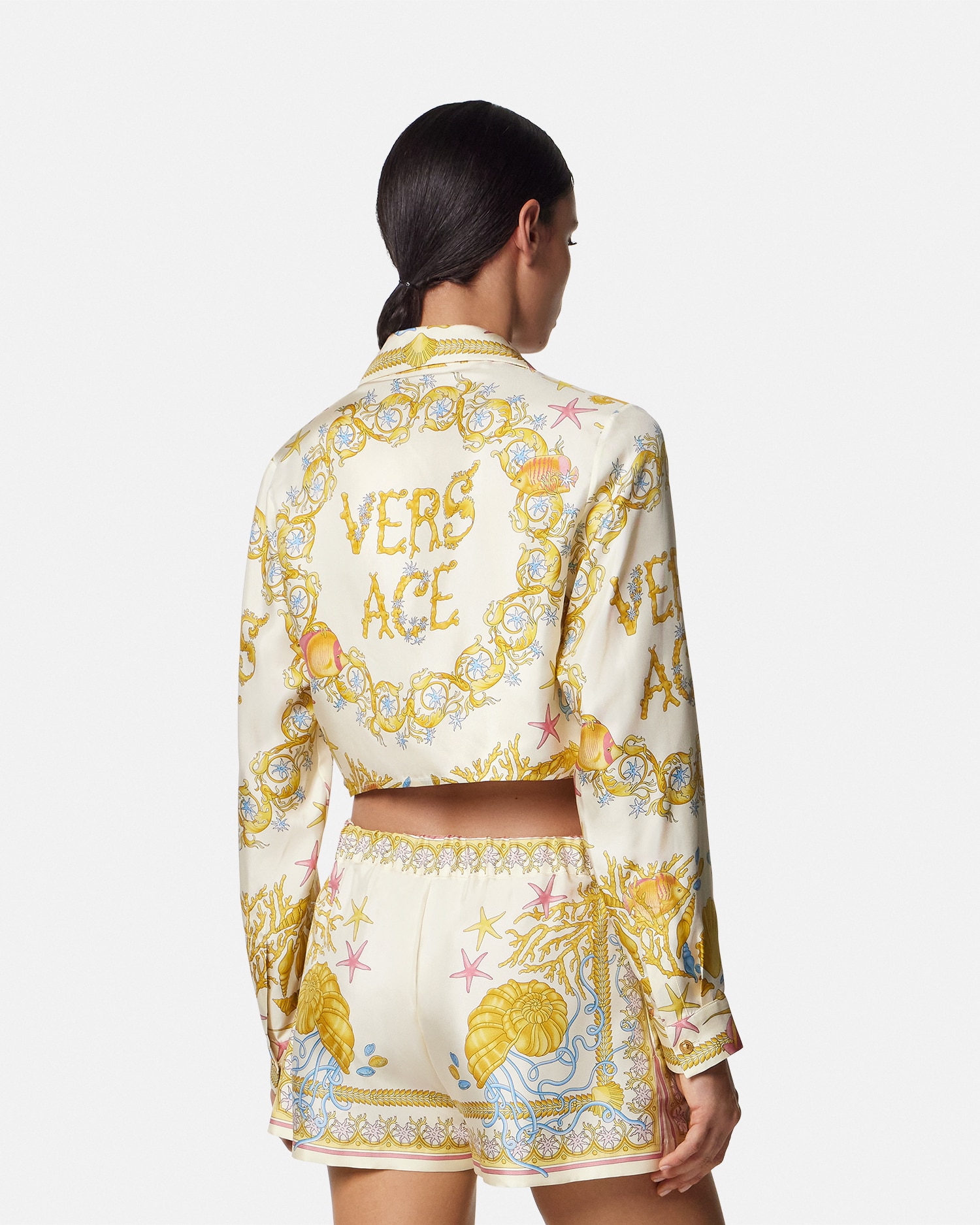 Underwater Barocco Knotted Crop Silk Shirt