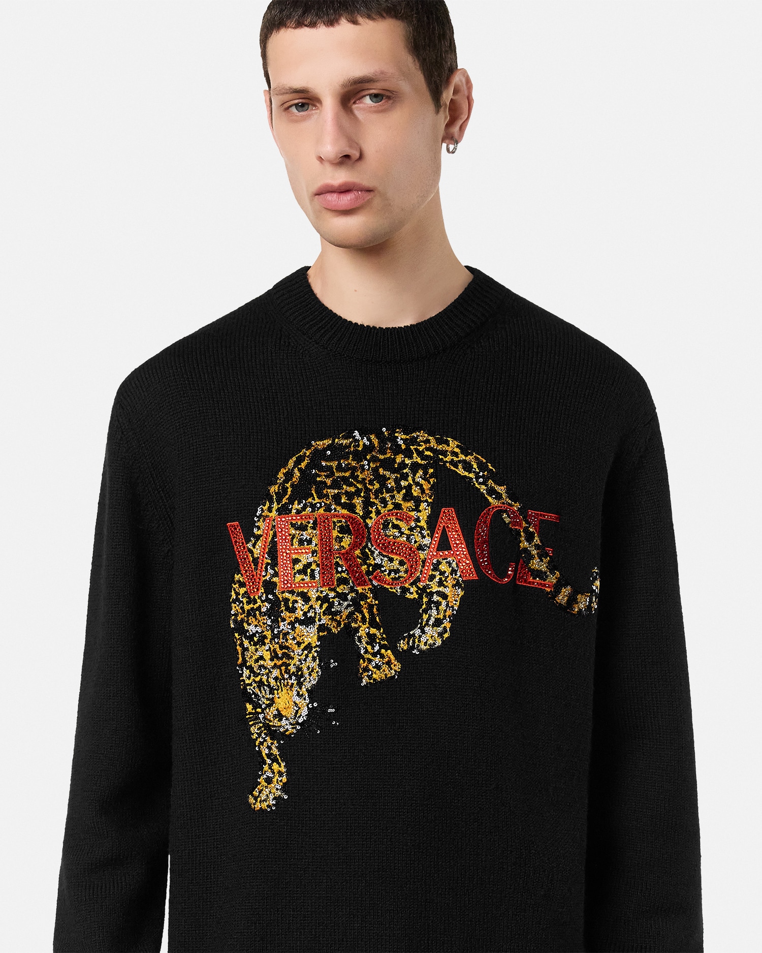 Crystal Versace Leopard Wool Knit Sweater
