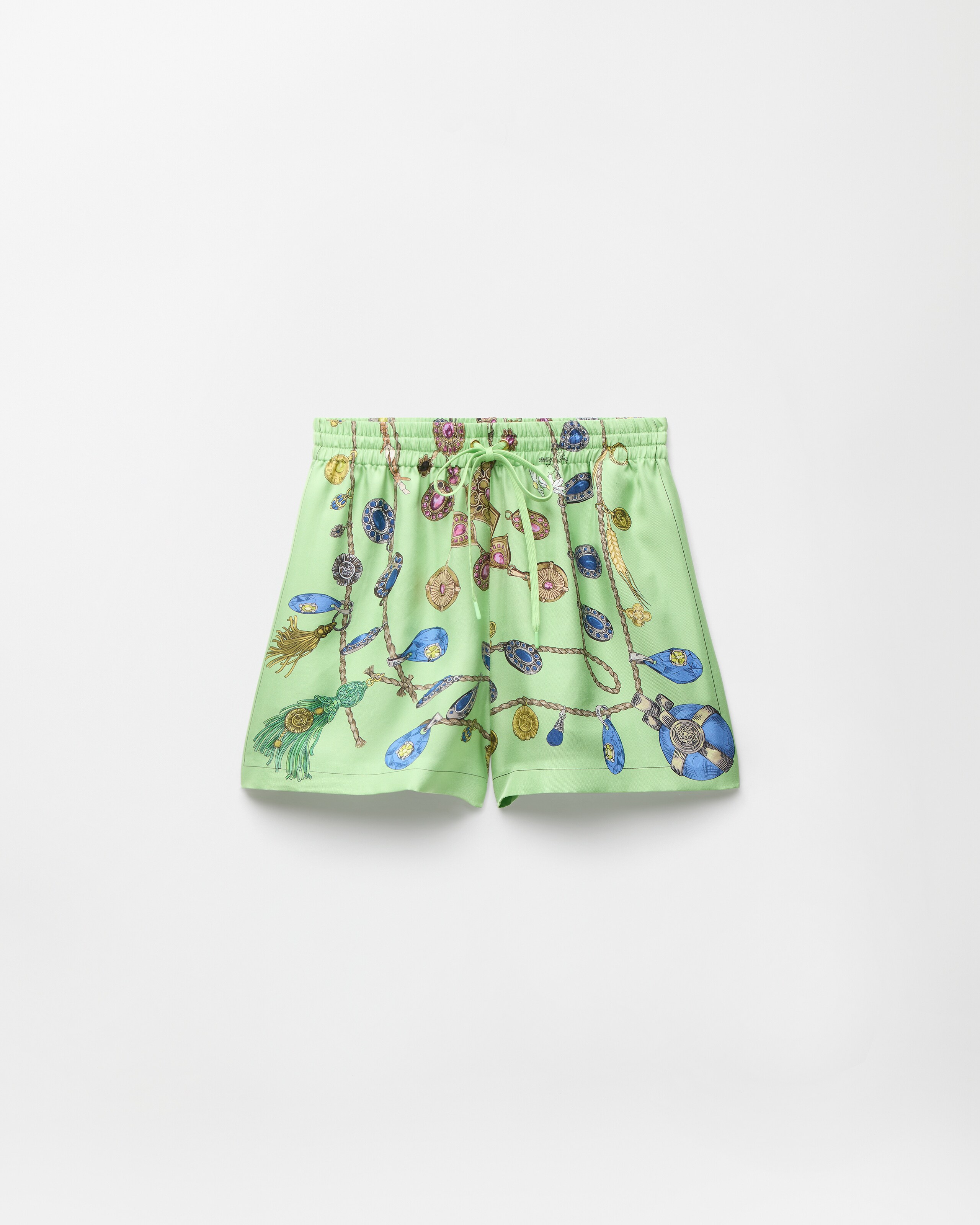 Versace Printed Silk Twill Shorts In Green