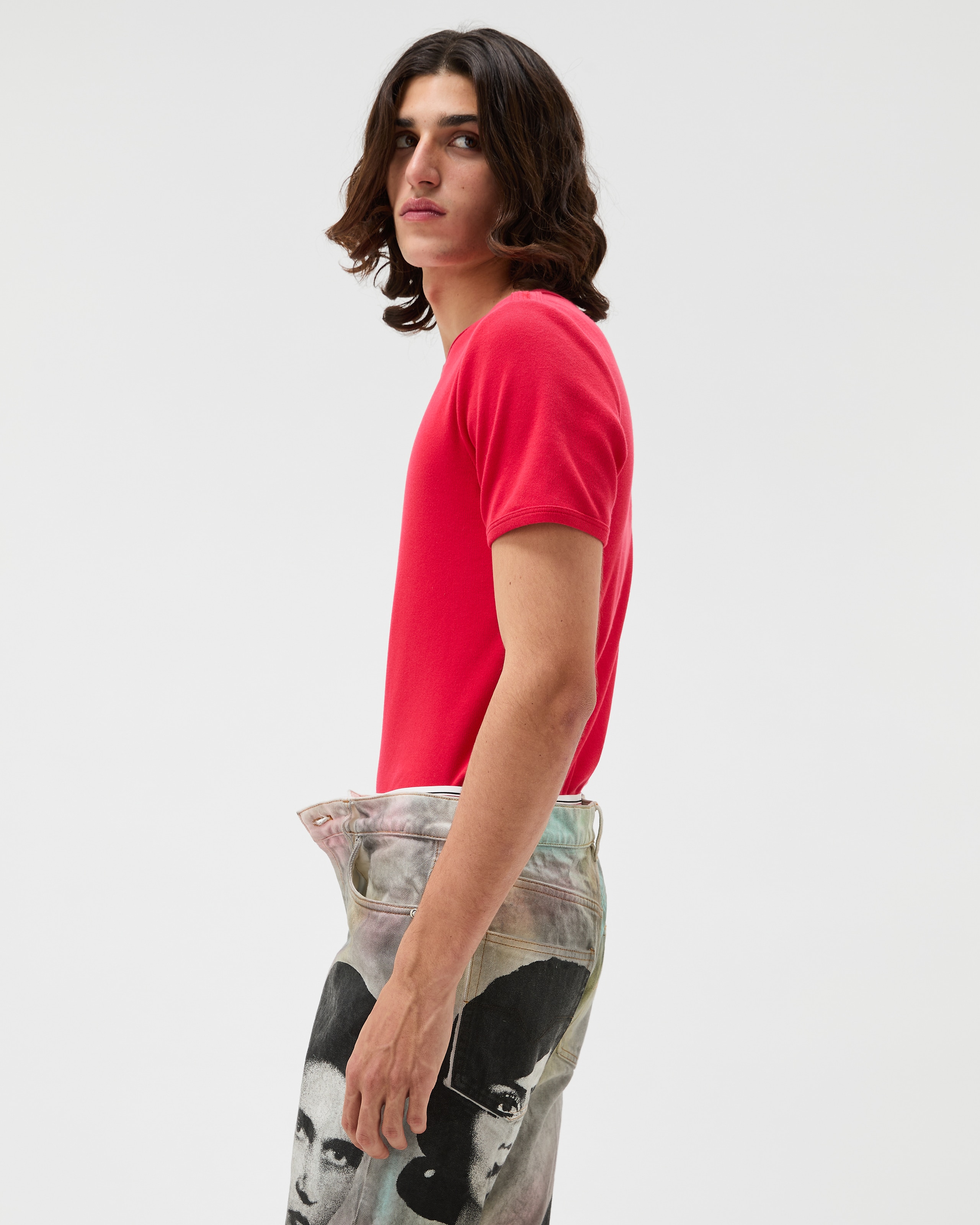 Embroidered Ribbed Cotton-Jersey T-Shirt Red | VERSACE US