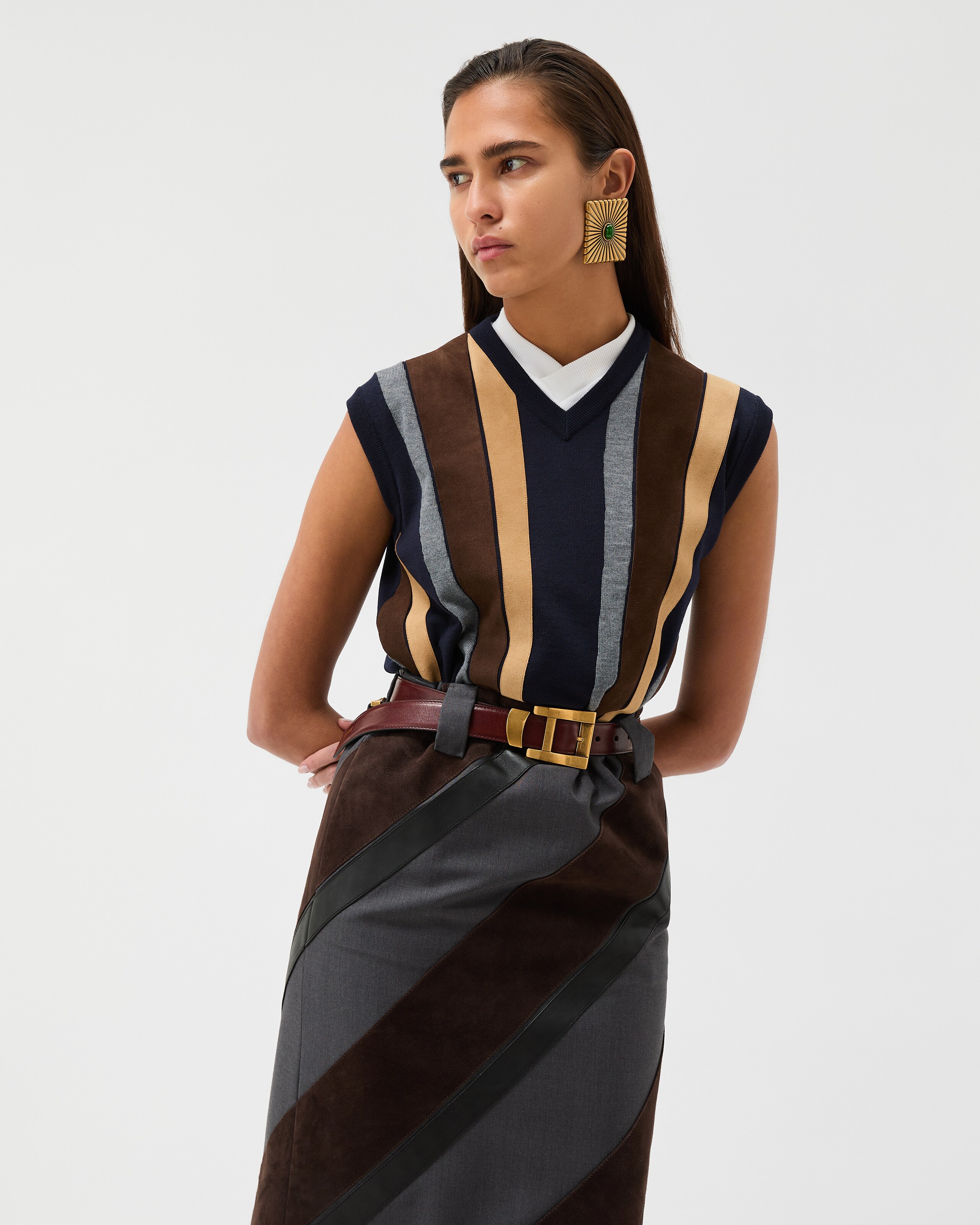 Versace Gender Inclusive Mixed Media Patchwork Sweater Vest In Blue