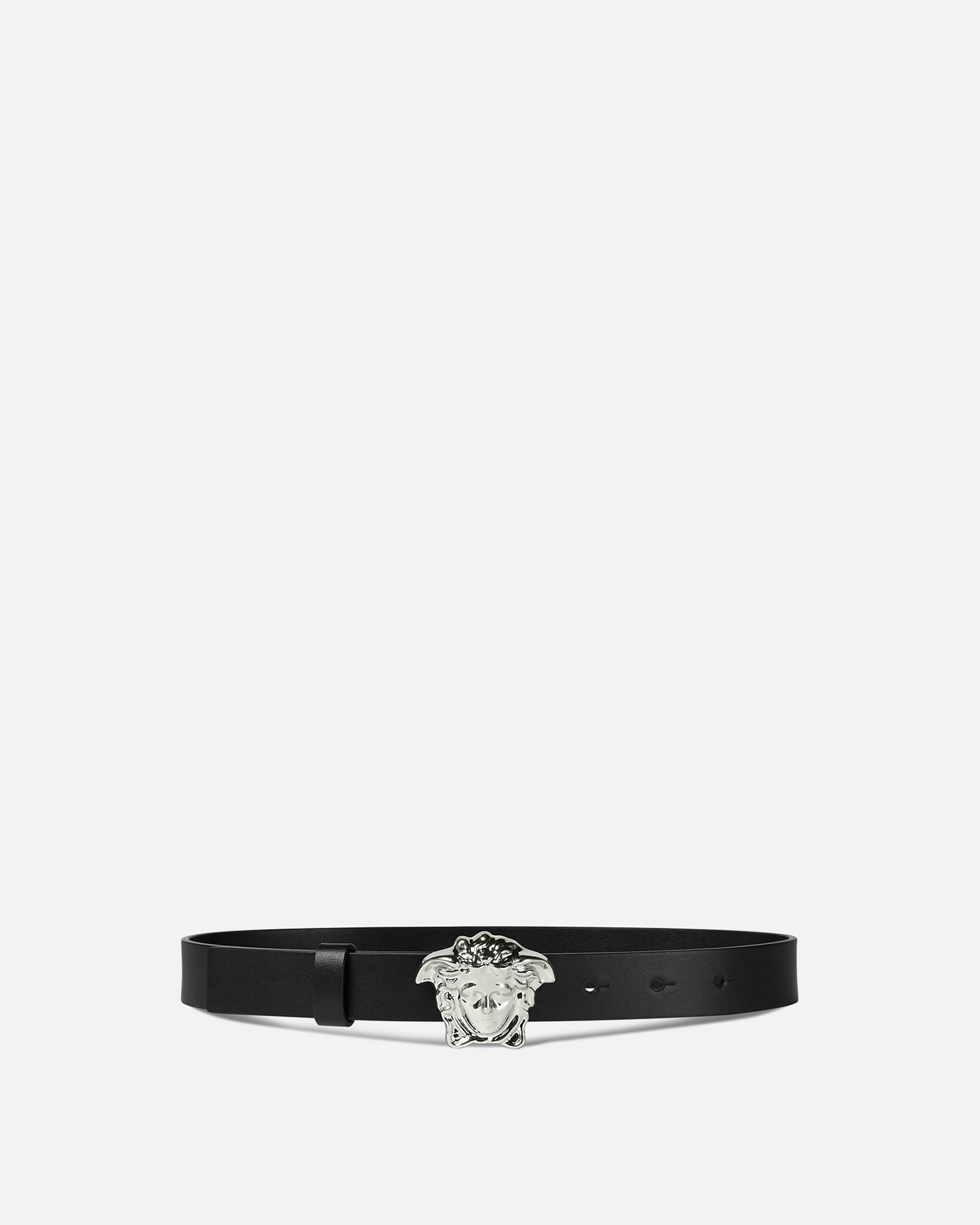 Versace Bambino La Medusa Kids Leather Belt In Black+silver