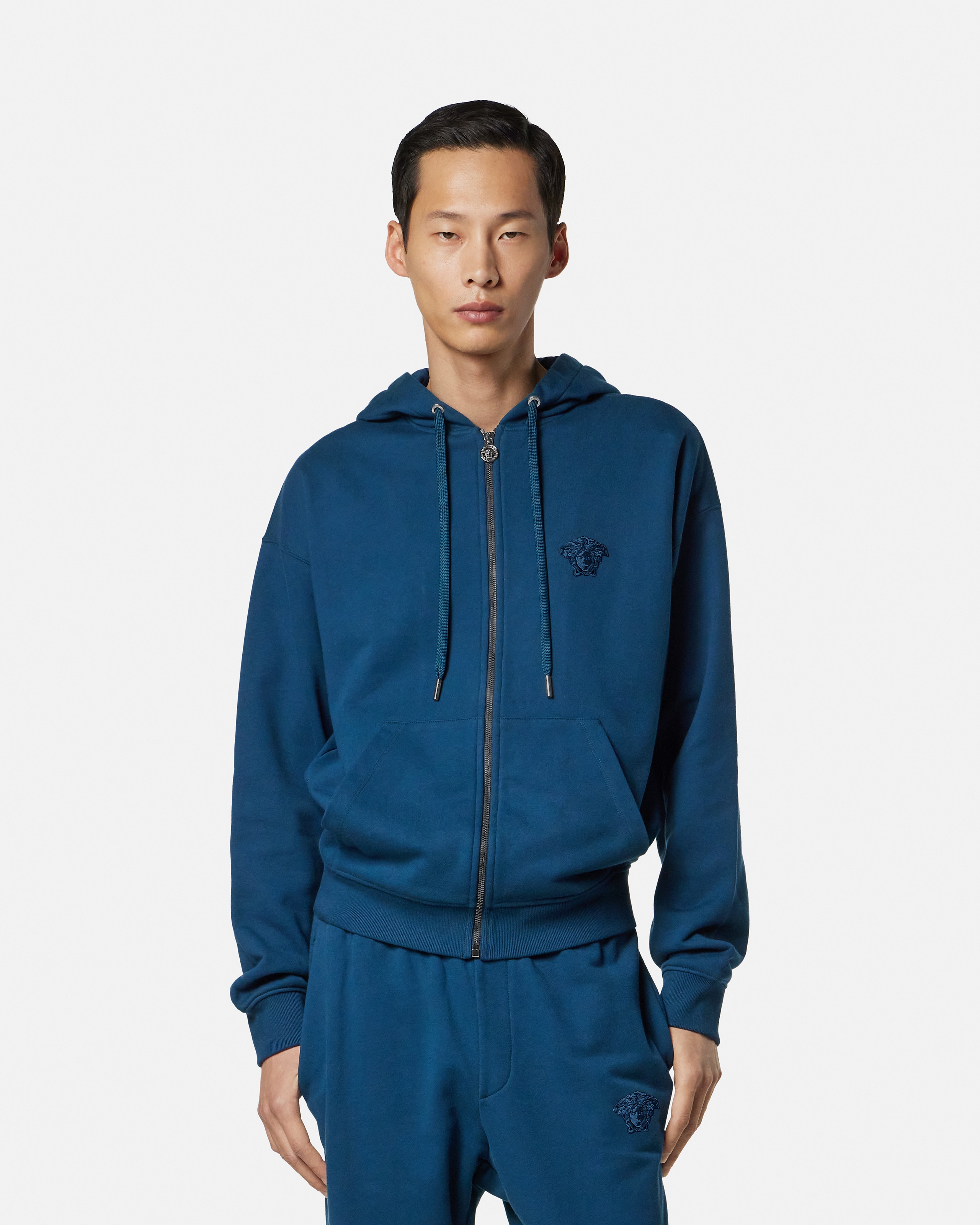 Embroidered Cotton-Jersey Zip Hoodie
