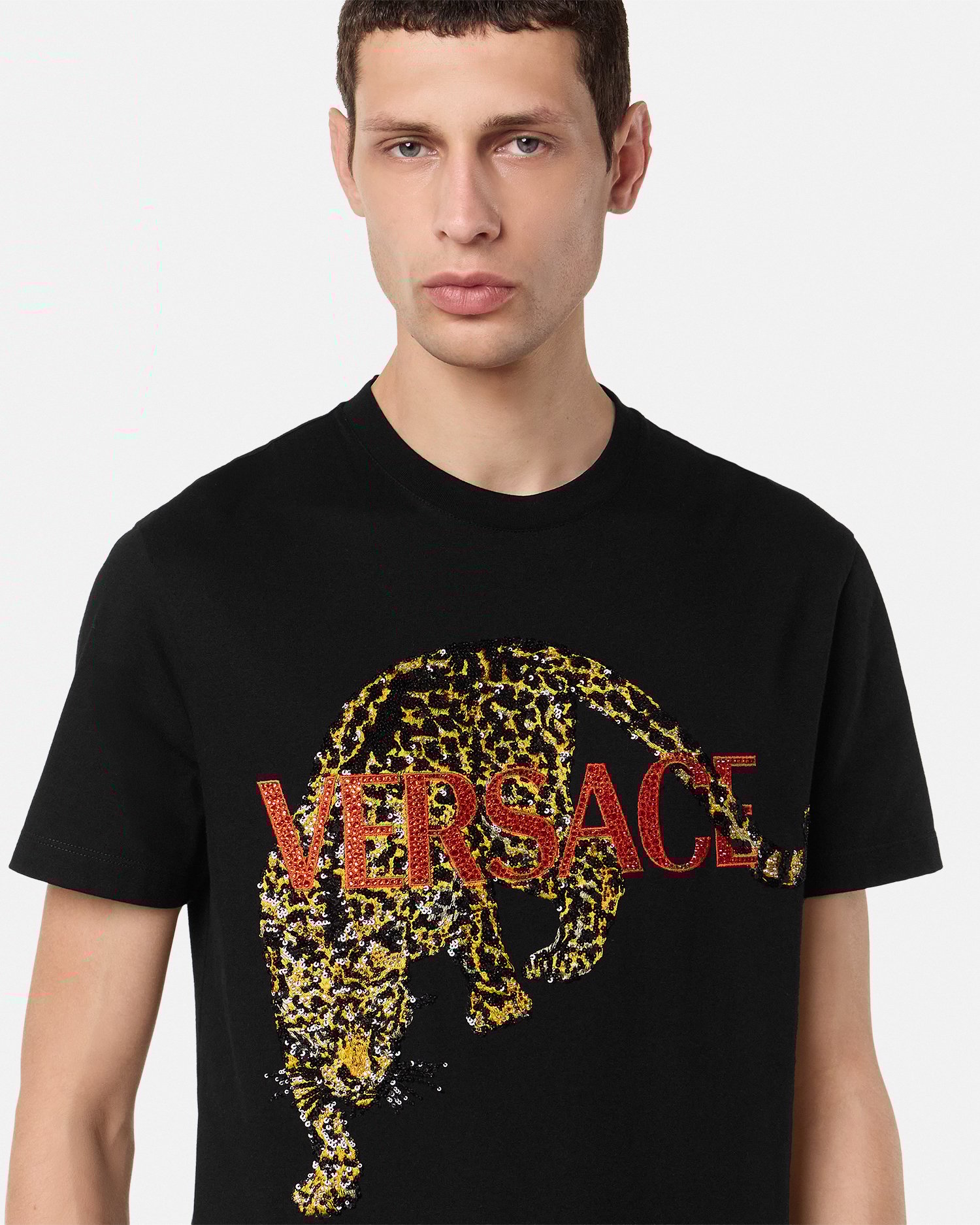 Embroidered Versace Leopard T-Shirt