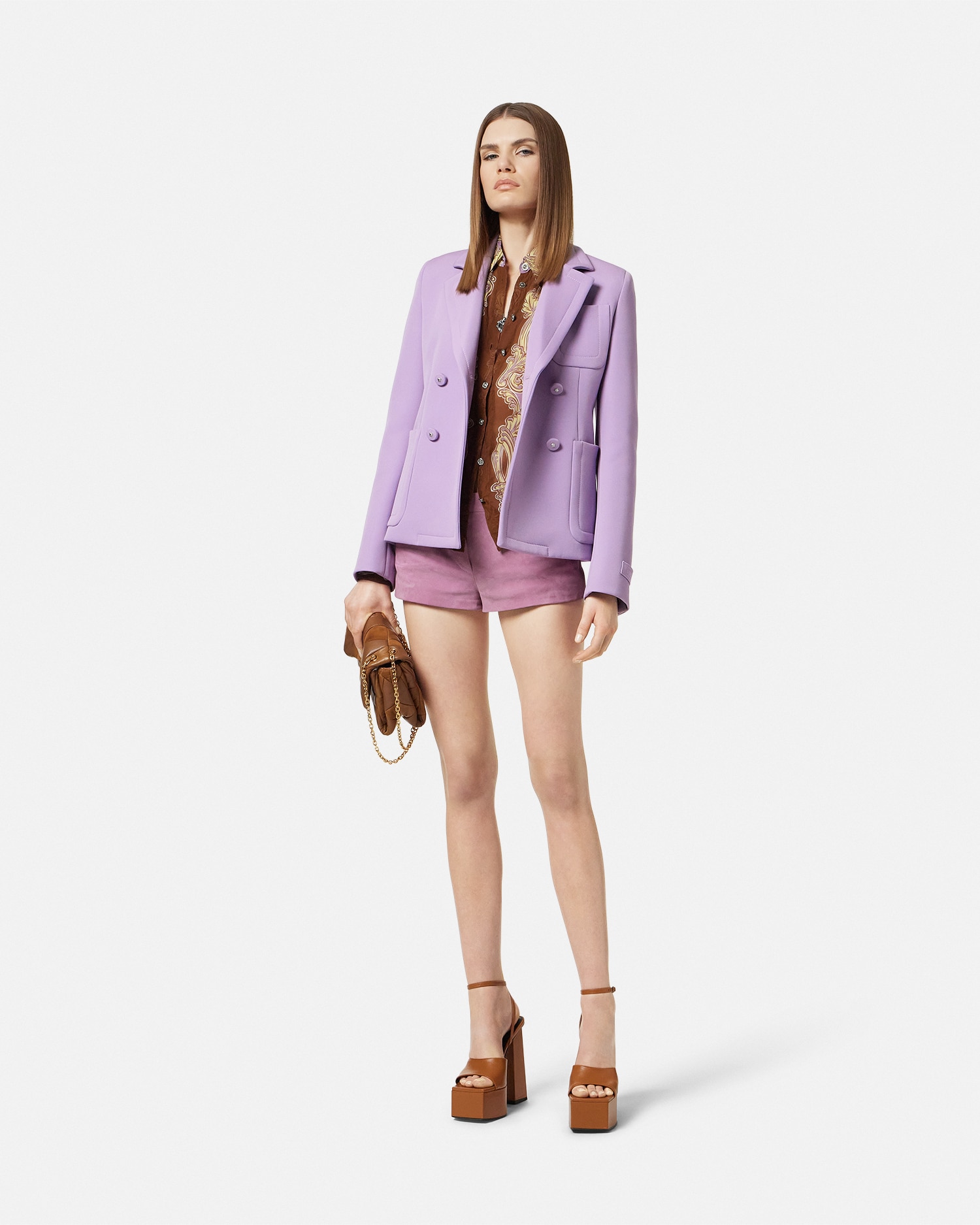 Versace Scuba-wool Double-breasted Fitted Blazer In Violet