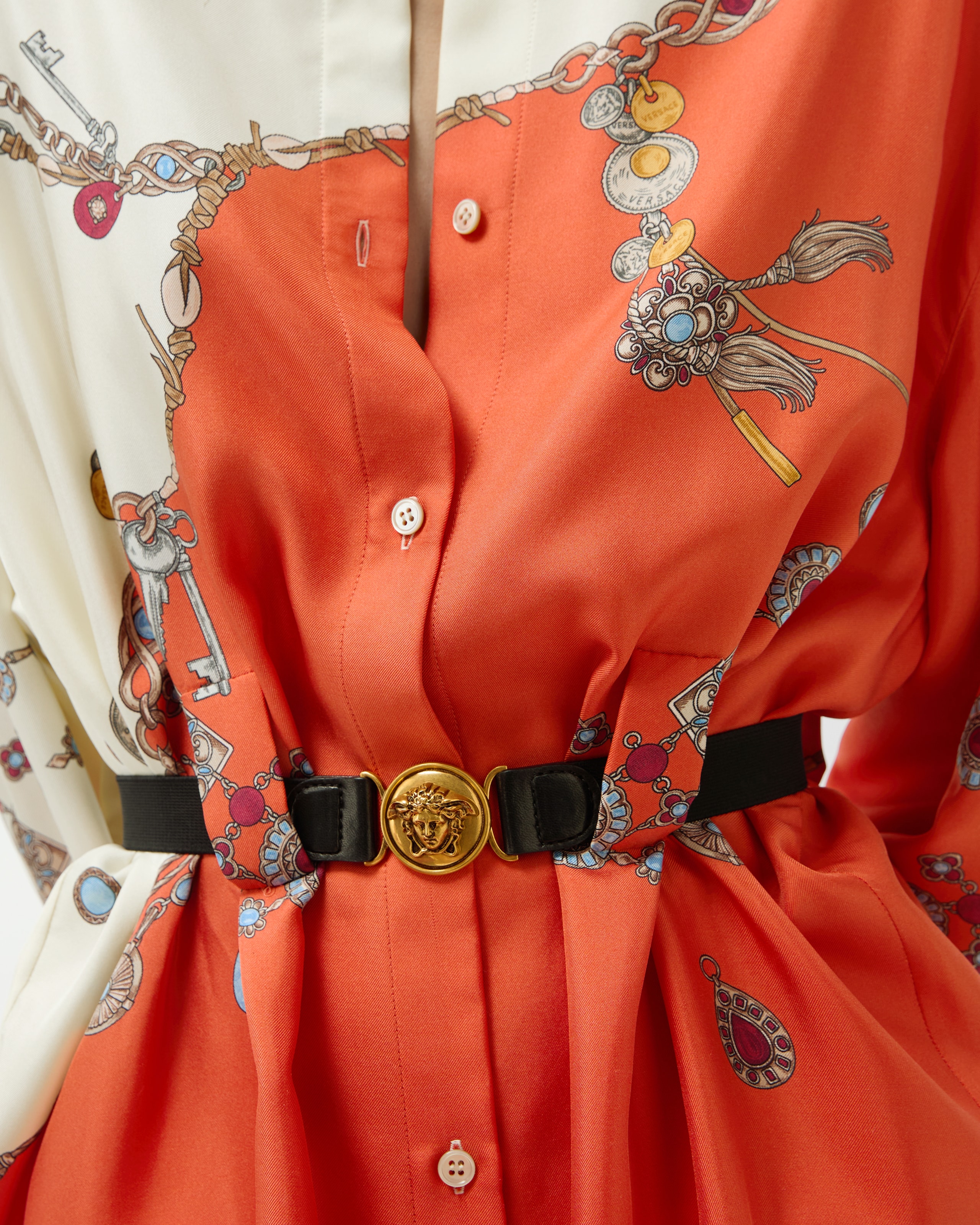 Printed Silk Twill Mini Dress Orange | VERSACE US