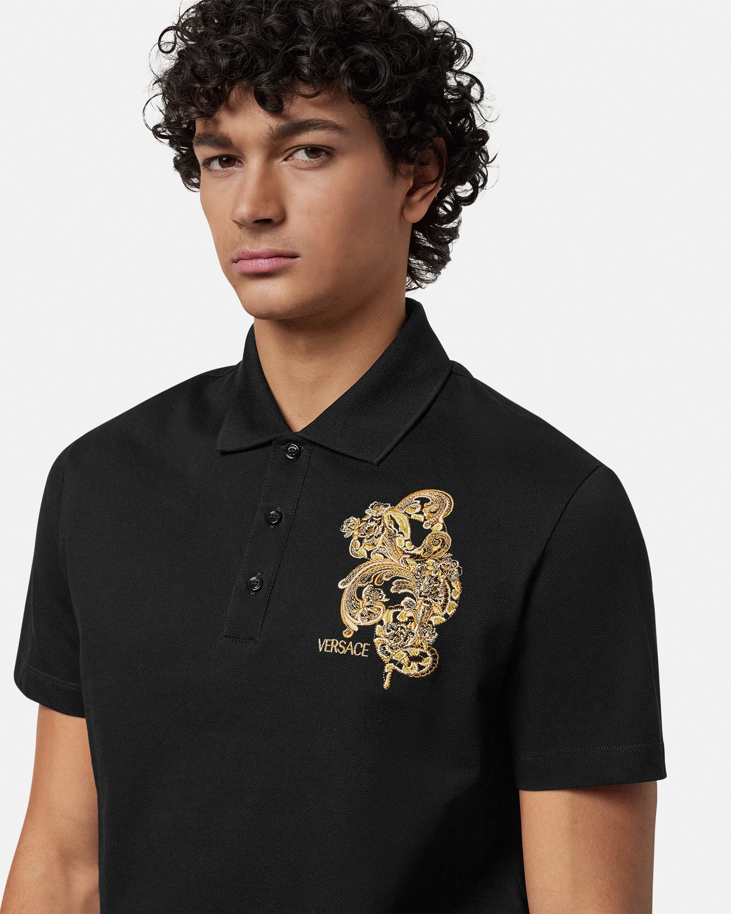 Gianni Versace Mens Polo T-shirt Logo Meduze Cotton Black