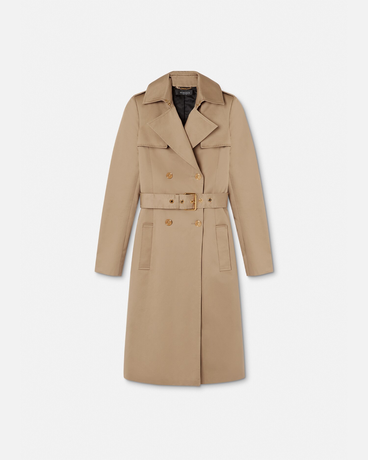 Versace Abbigliamento Gabardine Trench Coat In Beige