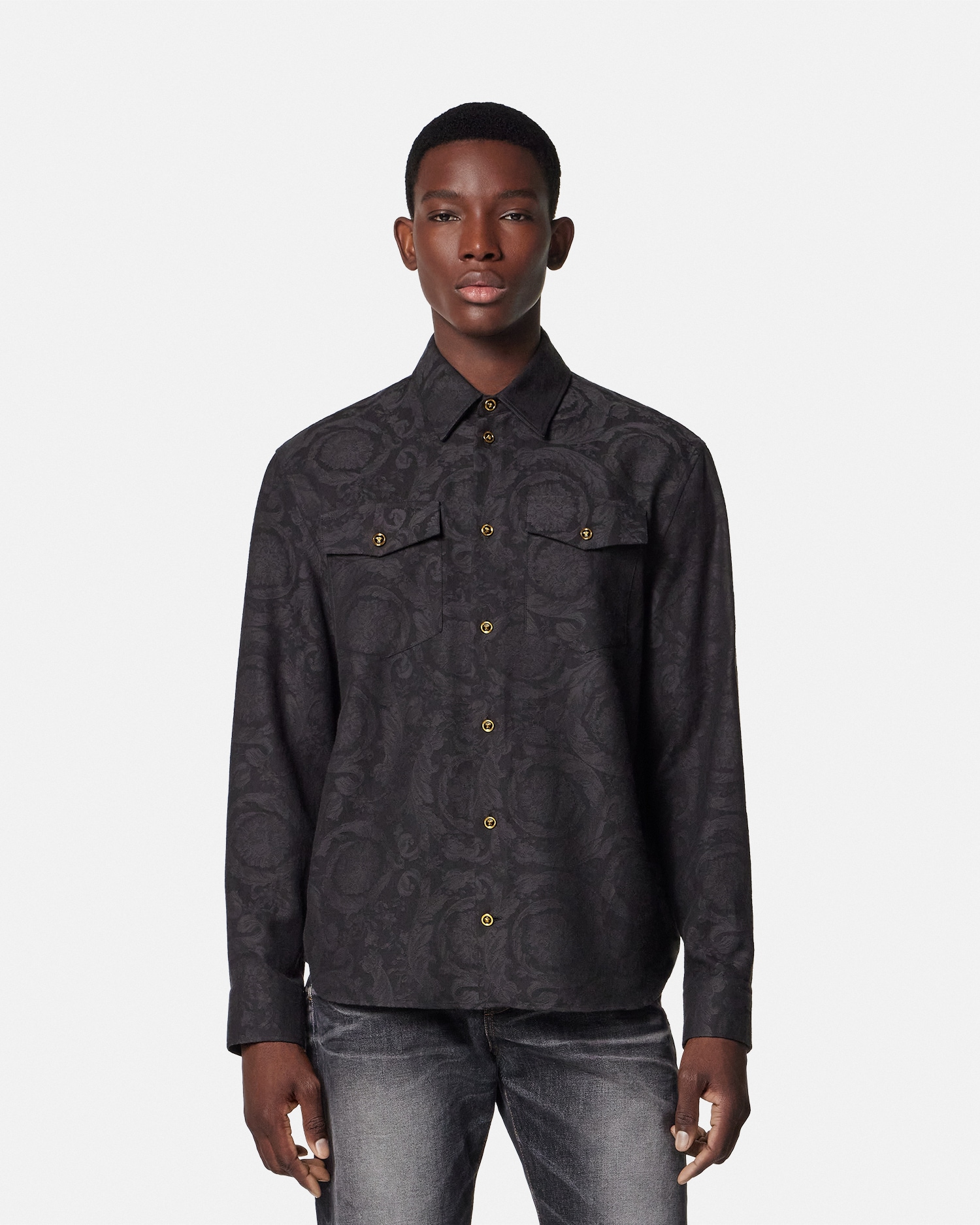 Barocco Jacquard Chambray Denim Shirt