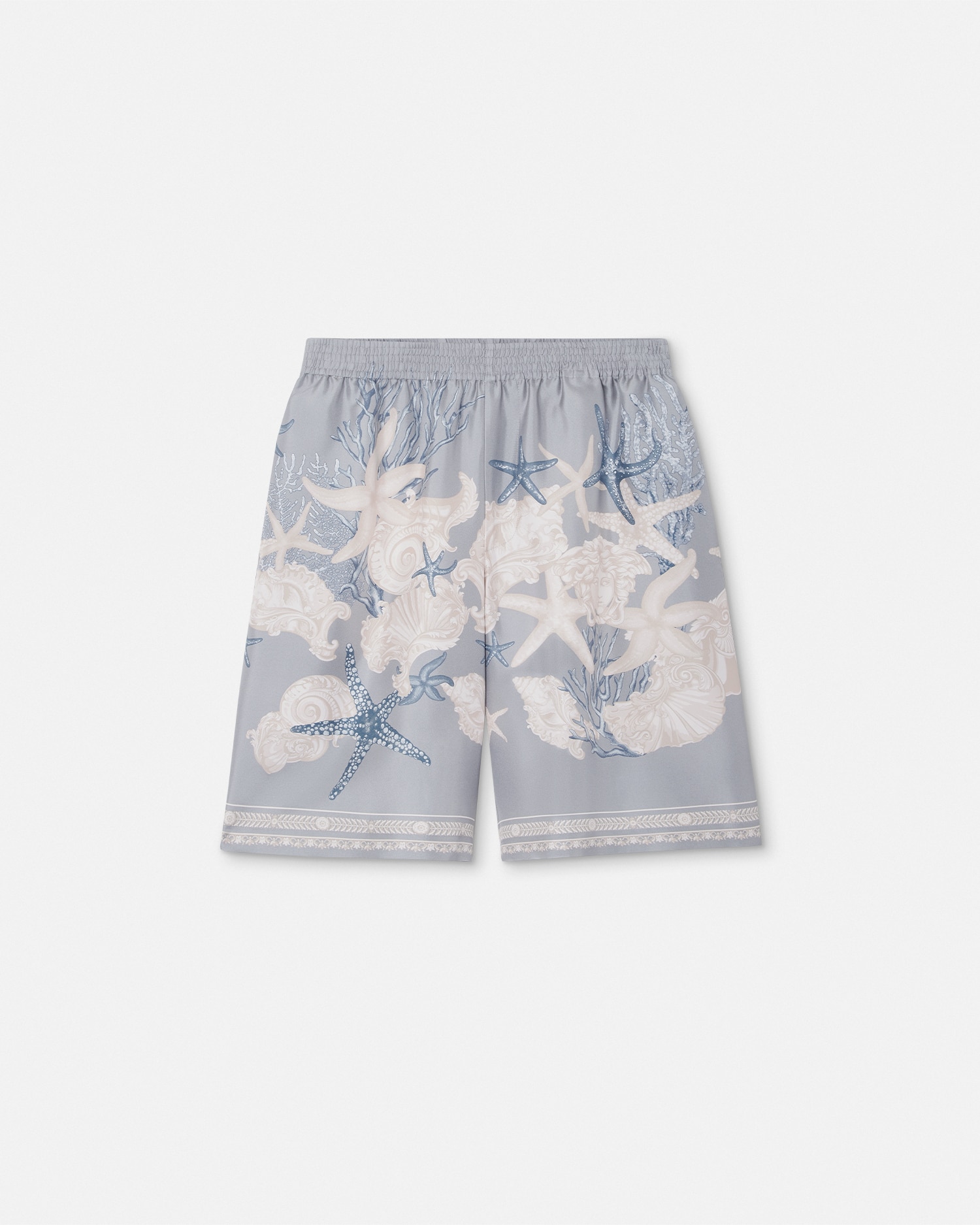 Shop Versace Barocco Sea Silk Shorts In Blue+print