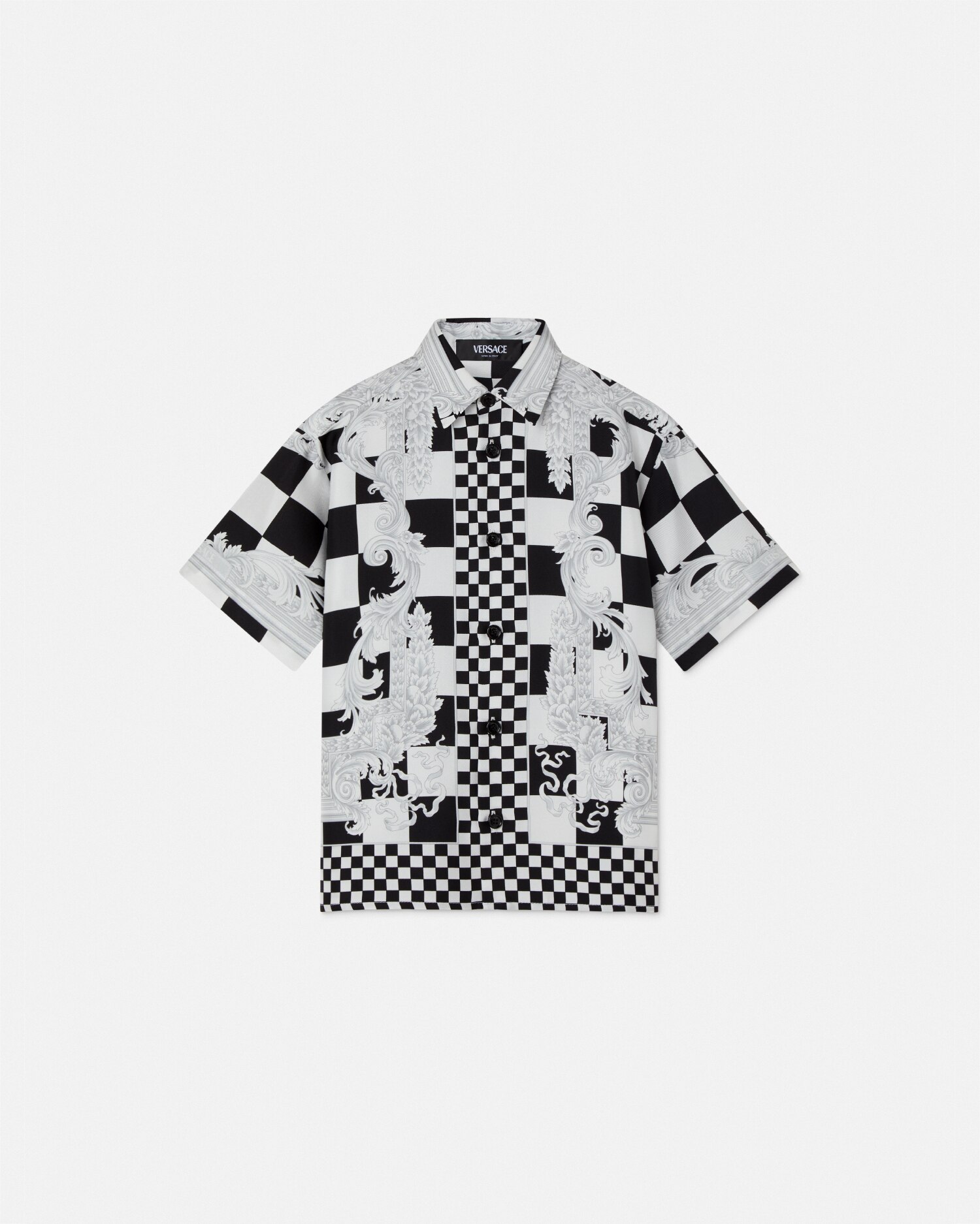 Versace Medusa Printed Silk Short Sleeve Shirt In Blackwhite