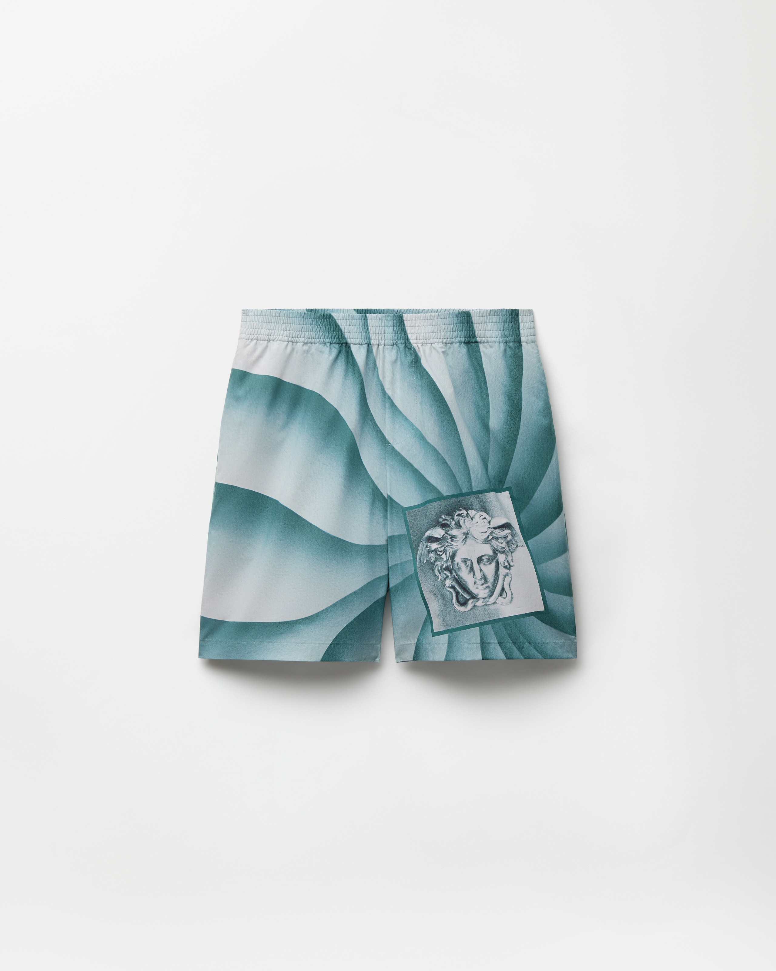 Versace Printed Cotton Shorts In Light Blue