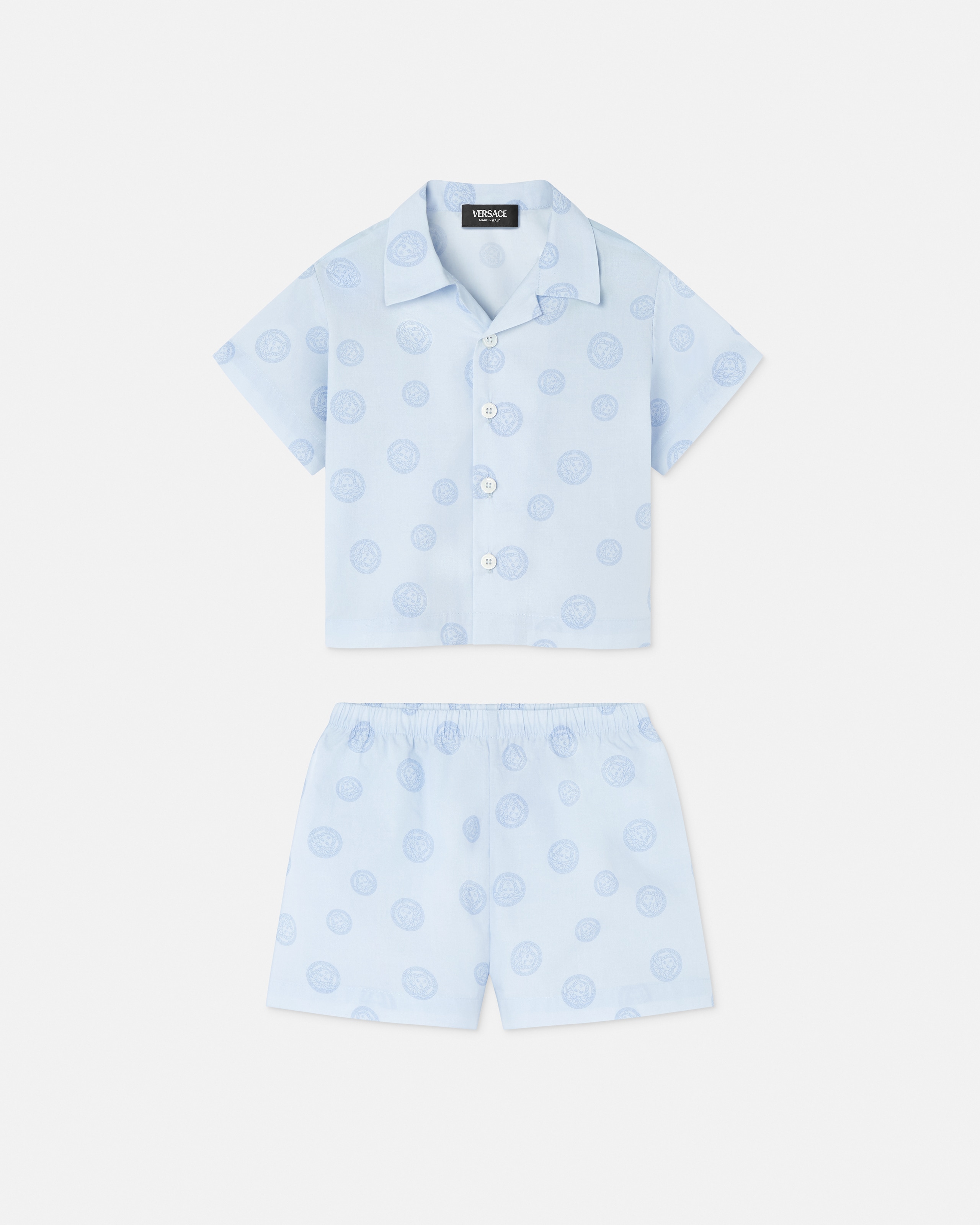 Versace Baby Printed Cotton-poplin Shirt Set In Blue