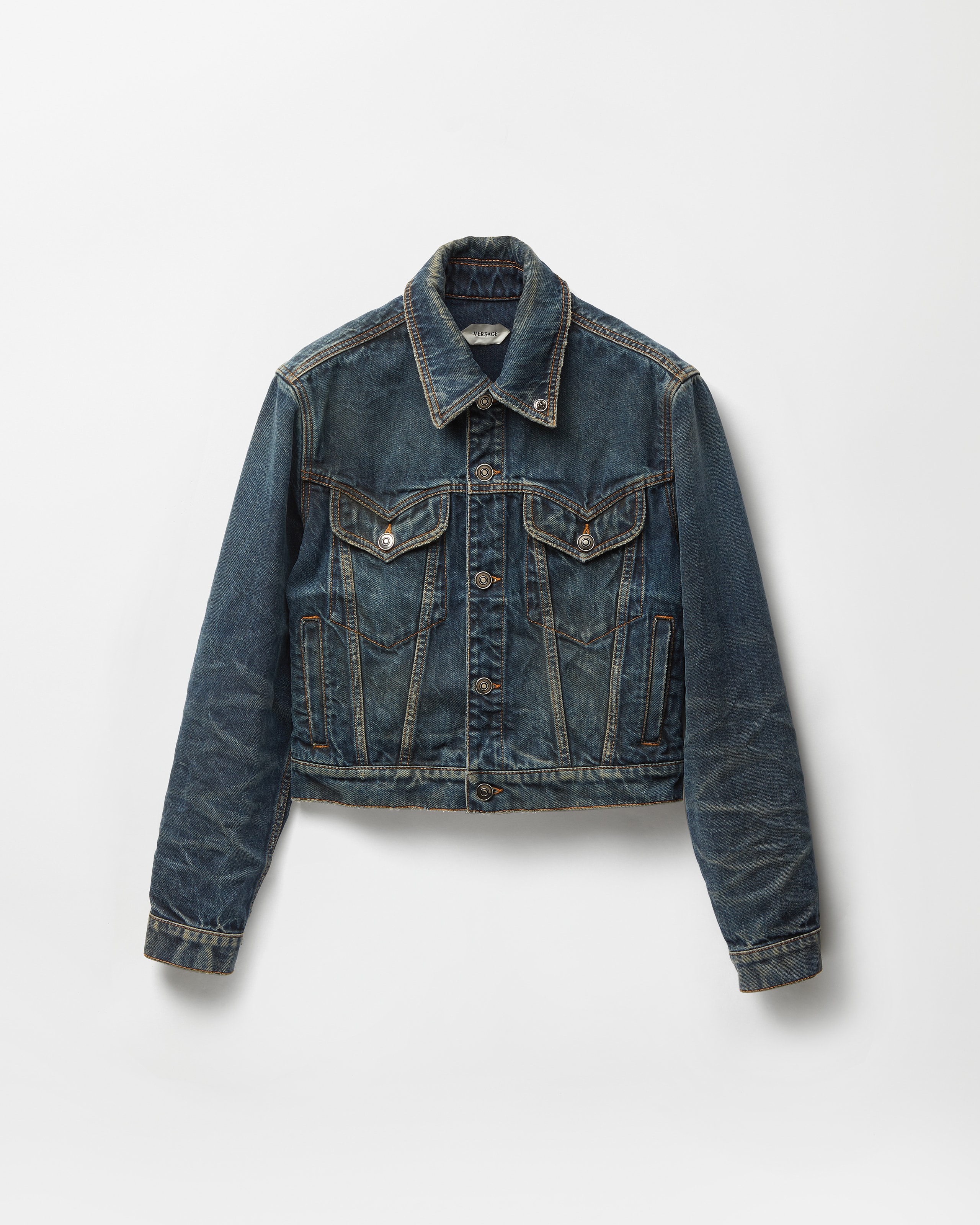 Versace Veste En Denim Effet Usé In Blue