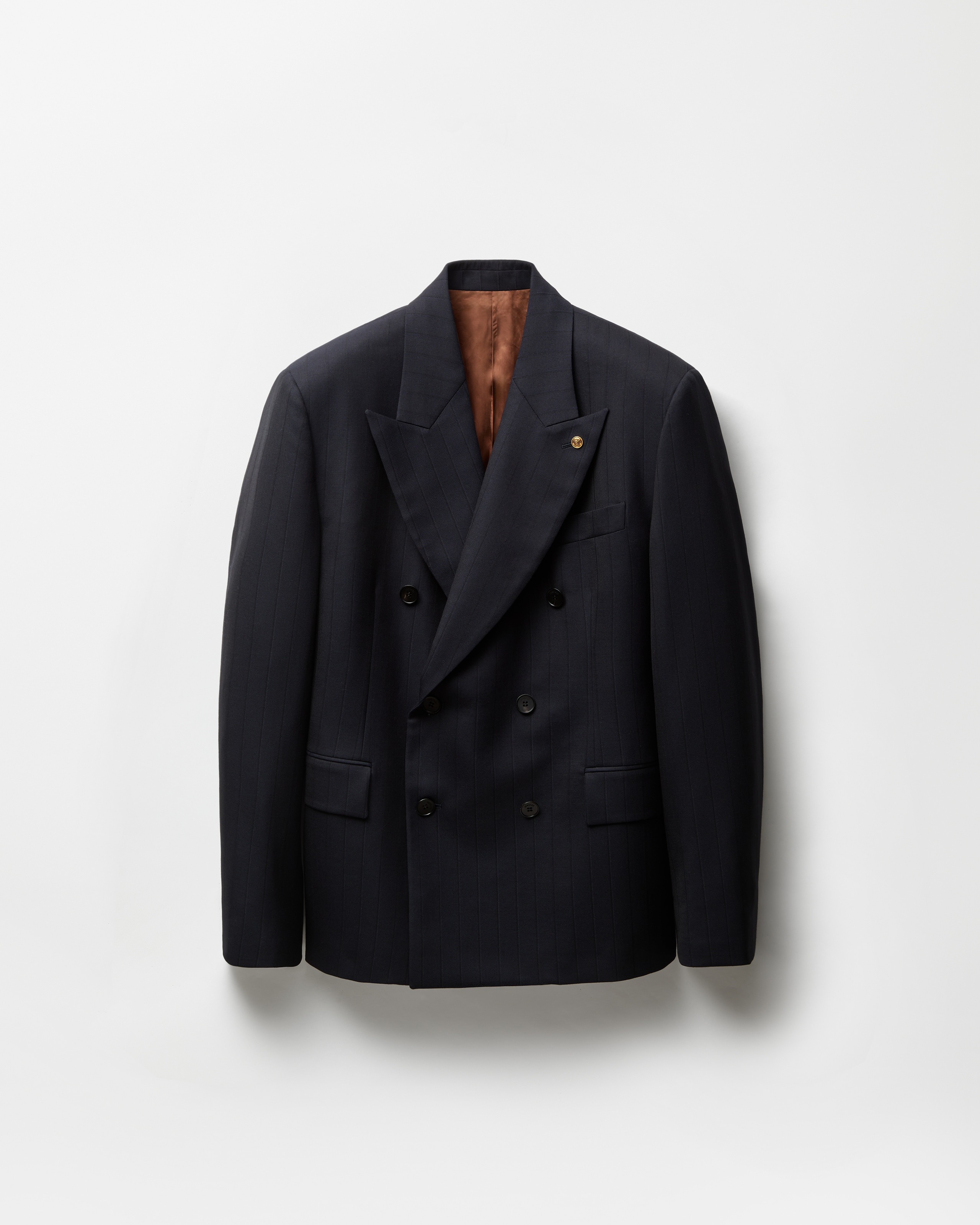 Versace Pinstripe Wool Boxy Blazer In Black