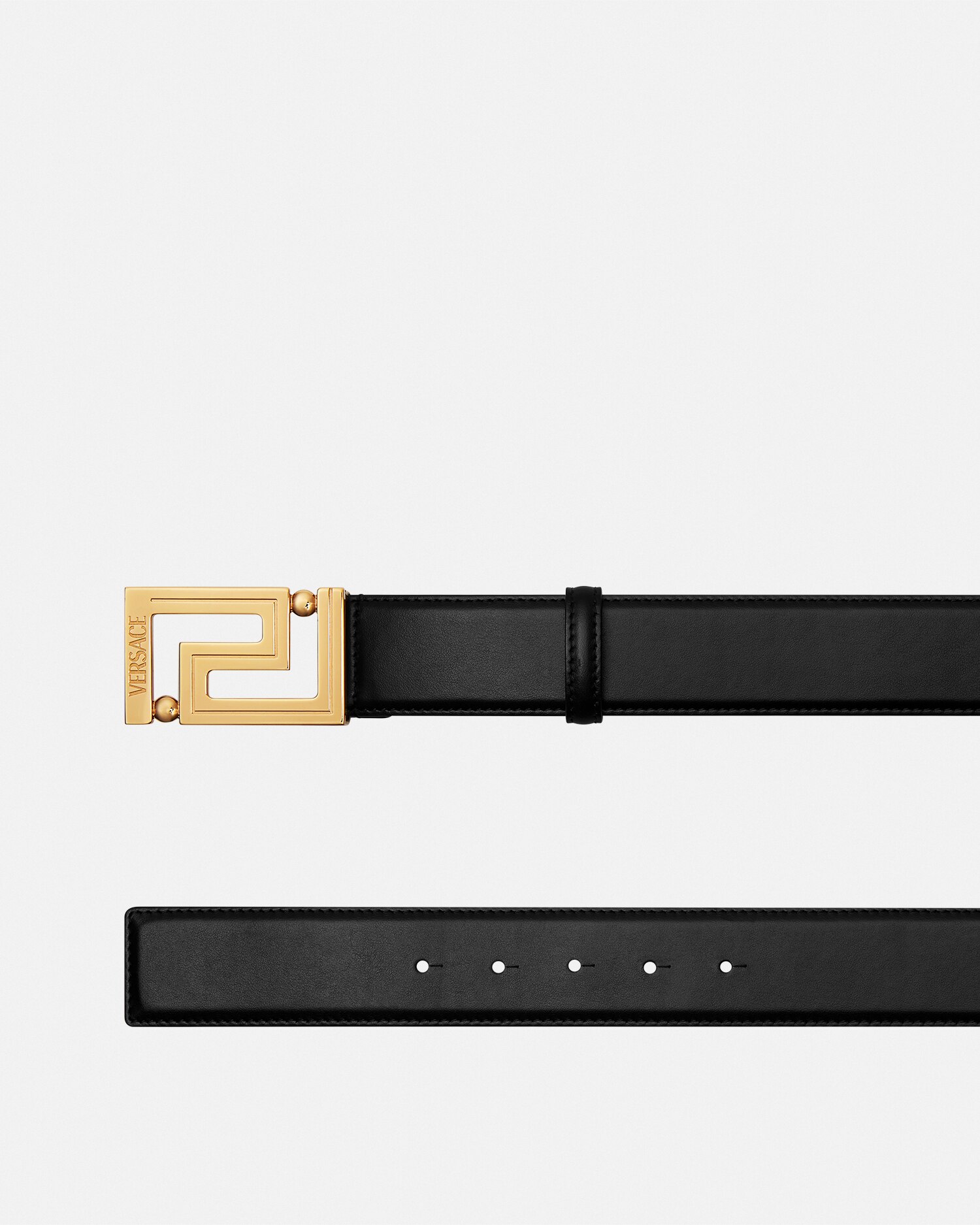 Versace Greca Leather Belt In Black+gold