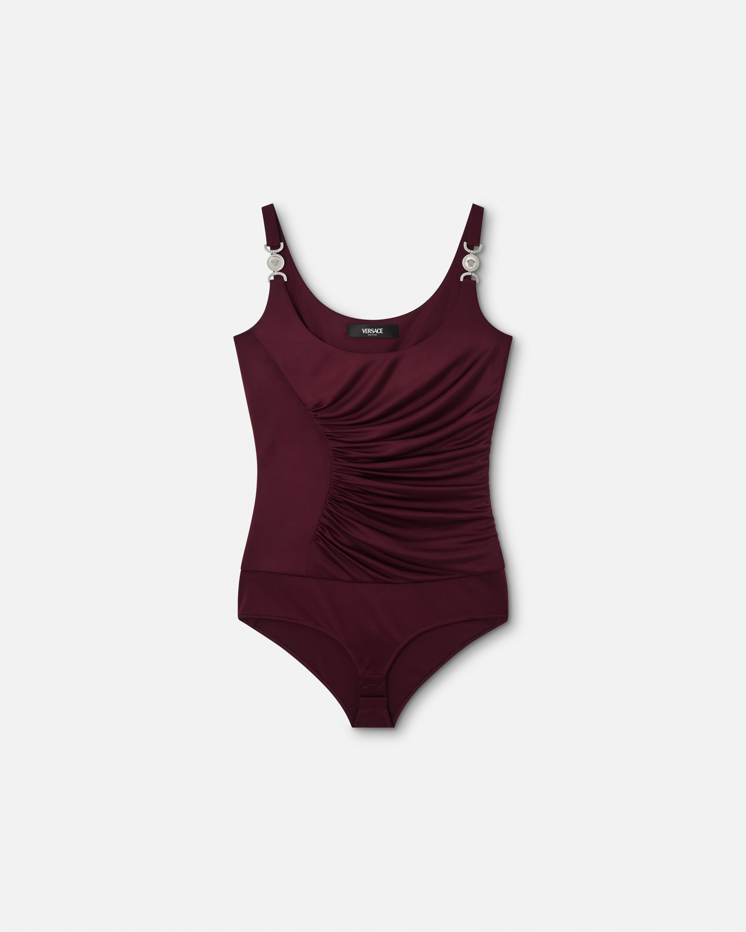 Versace Viscose-jersey Draped Bodysuit In Burgundy