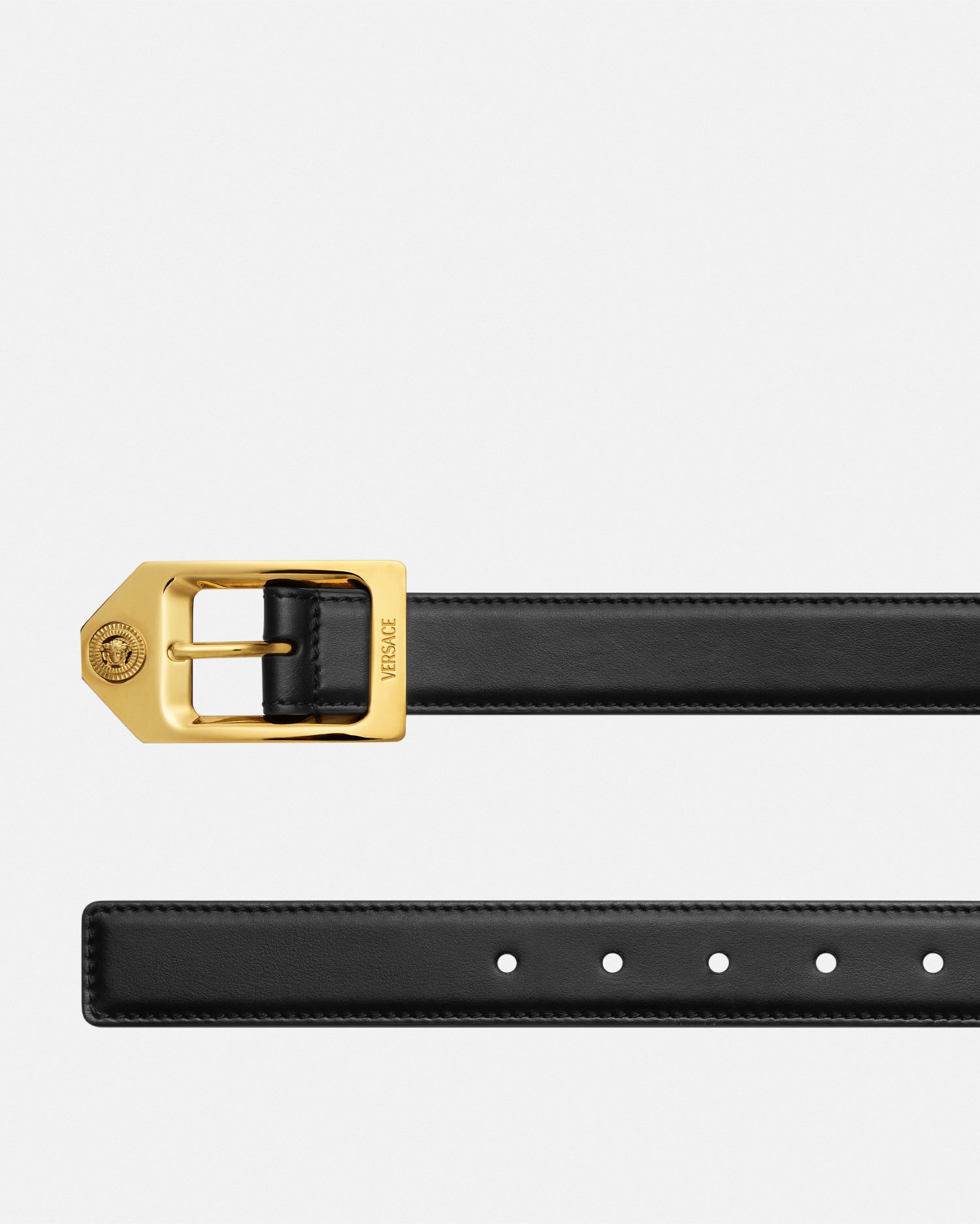 Versace Medusa Biggie Leather Belt 3 Cm In Black+gold