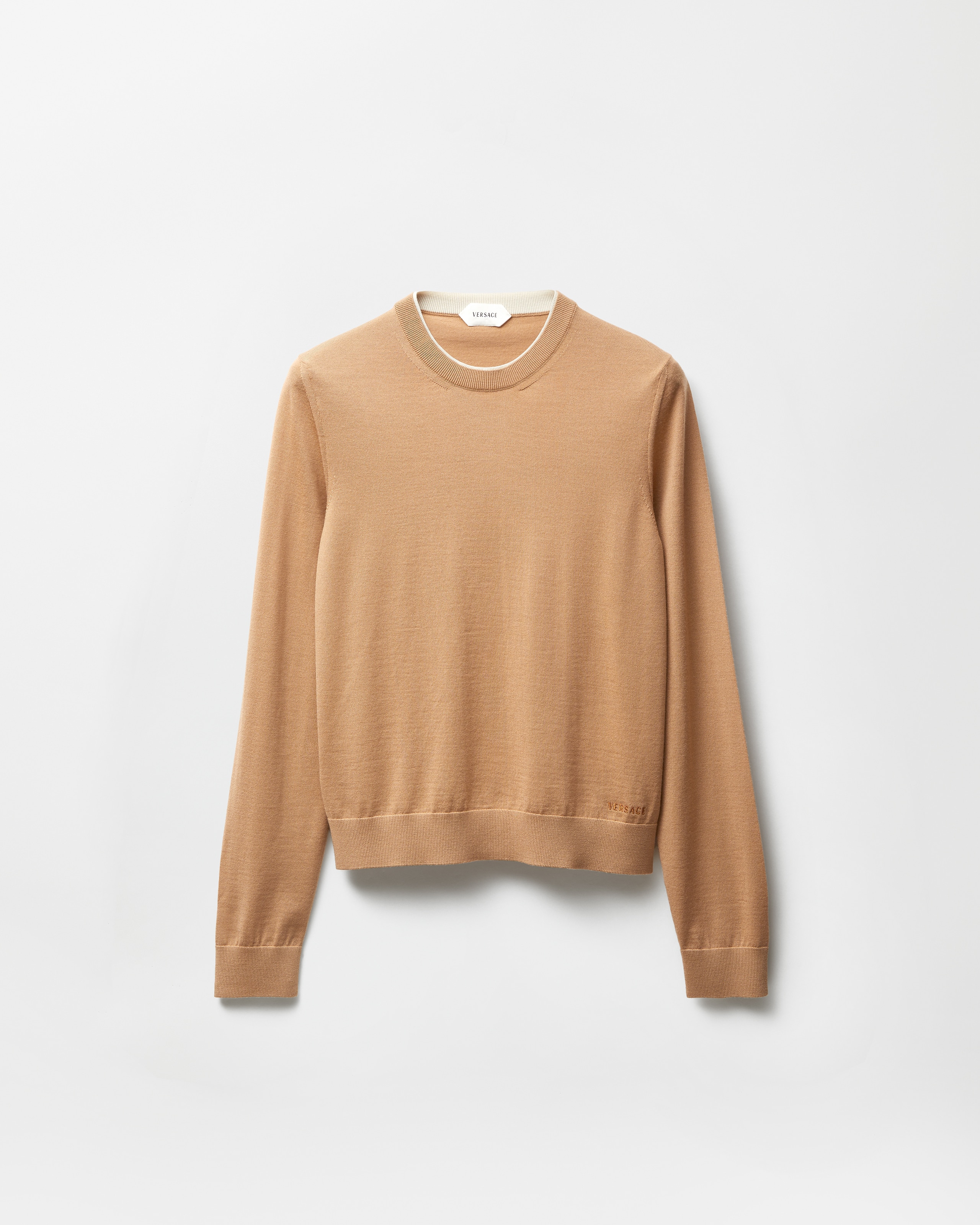 Versace Embroidered Wool Knit Sweater In Neutral
