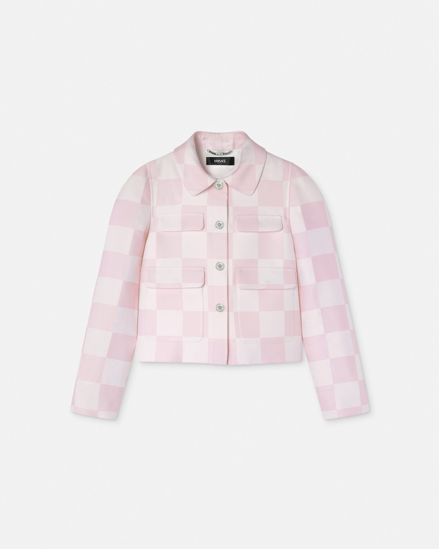 Shop Versace Contrasto Duchesse Crop Blouson Jacket In Light Pink