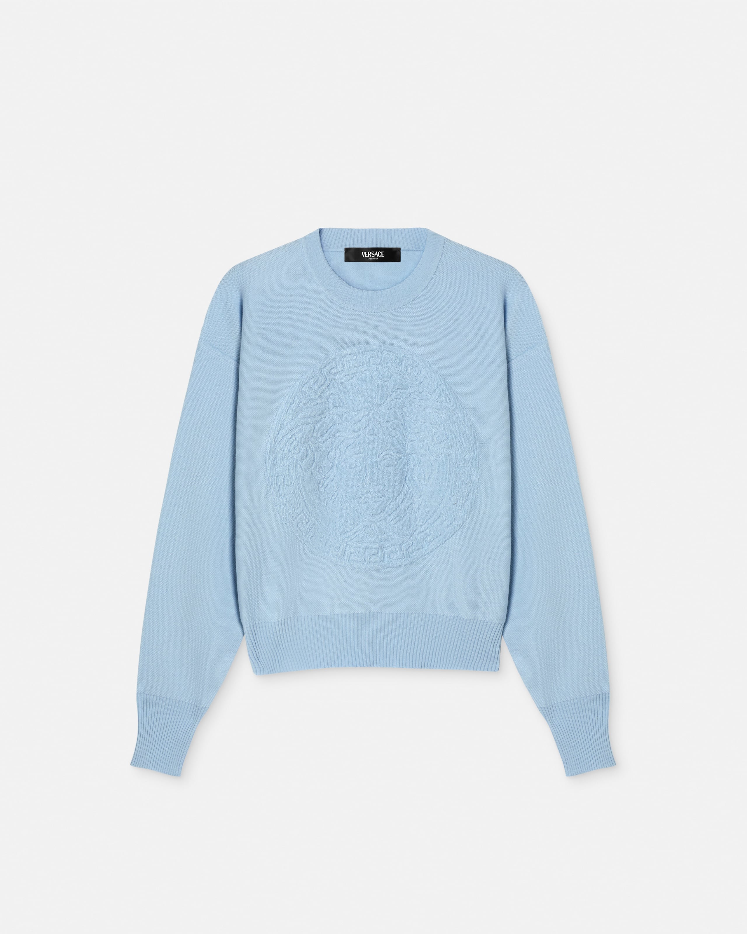 Cashmere-Wool Knit Sweater Blue | VERSACE US