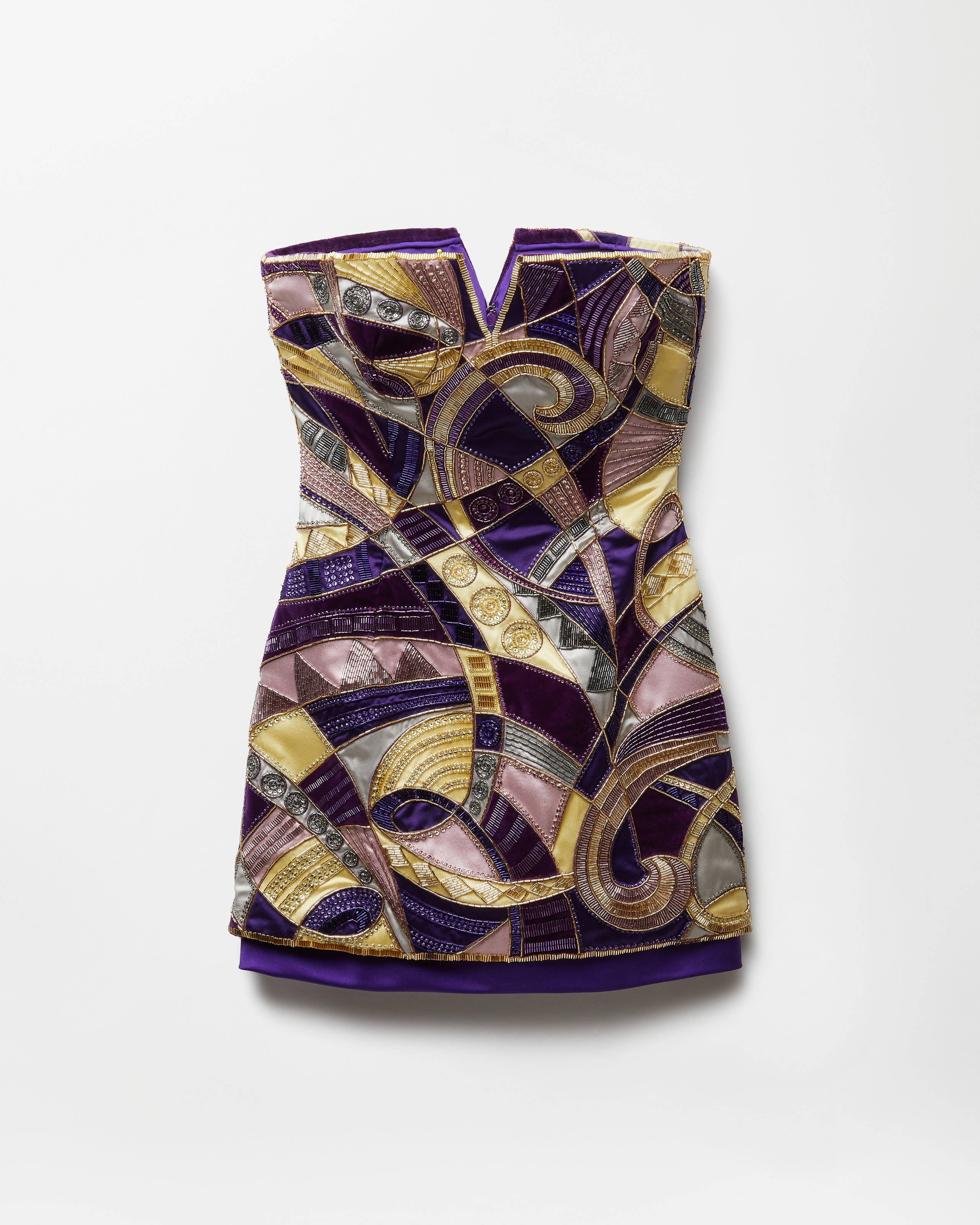 Versace Mini Robe En Satin De Soie Brodée In Multicolore