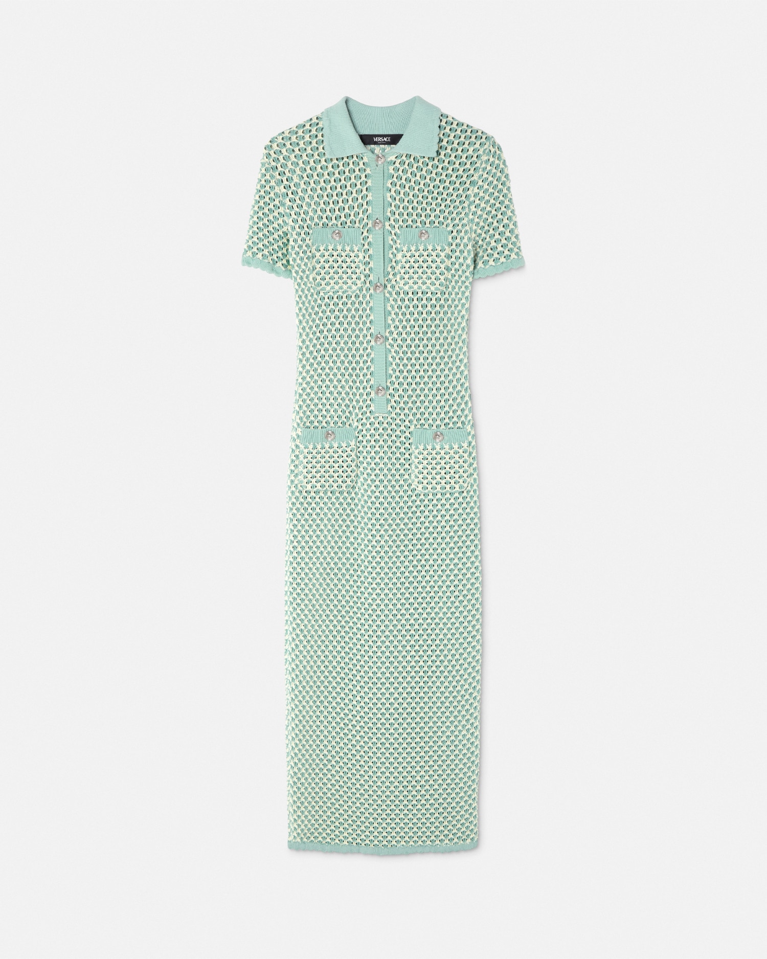 Versace Crochet Knit Polo Maxi Dress