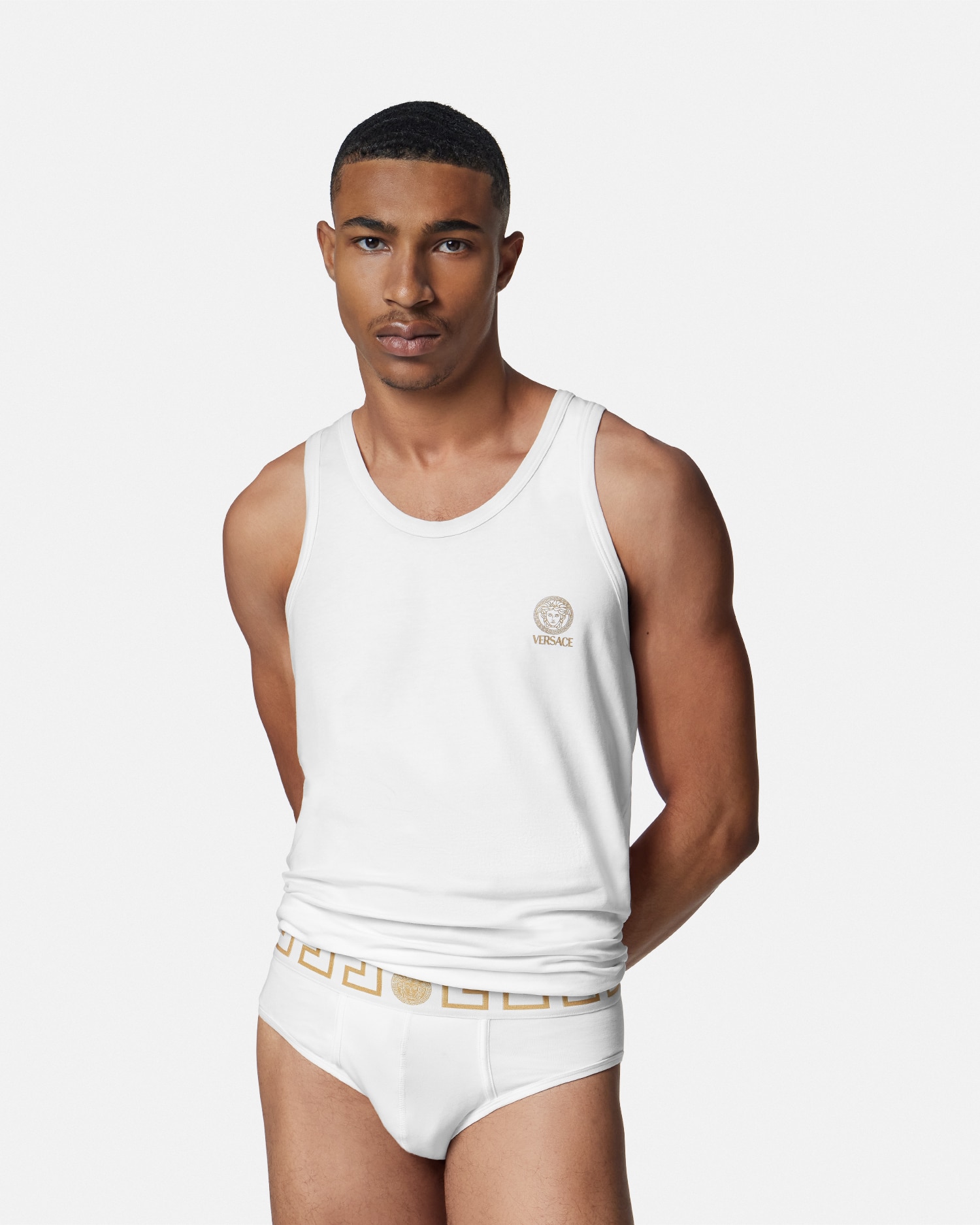 Versace Greca Border Briefs In Blanc