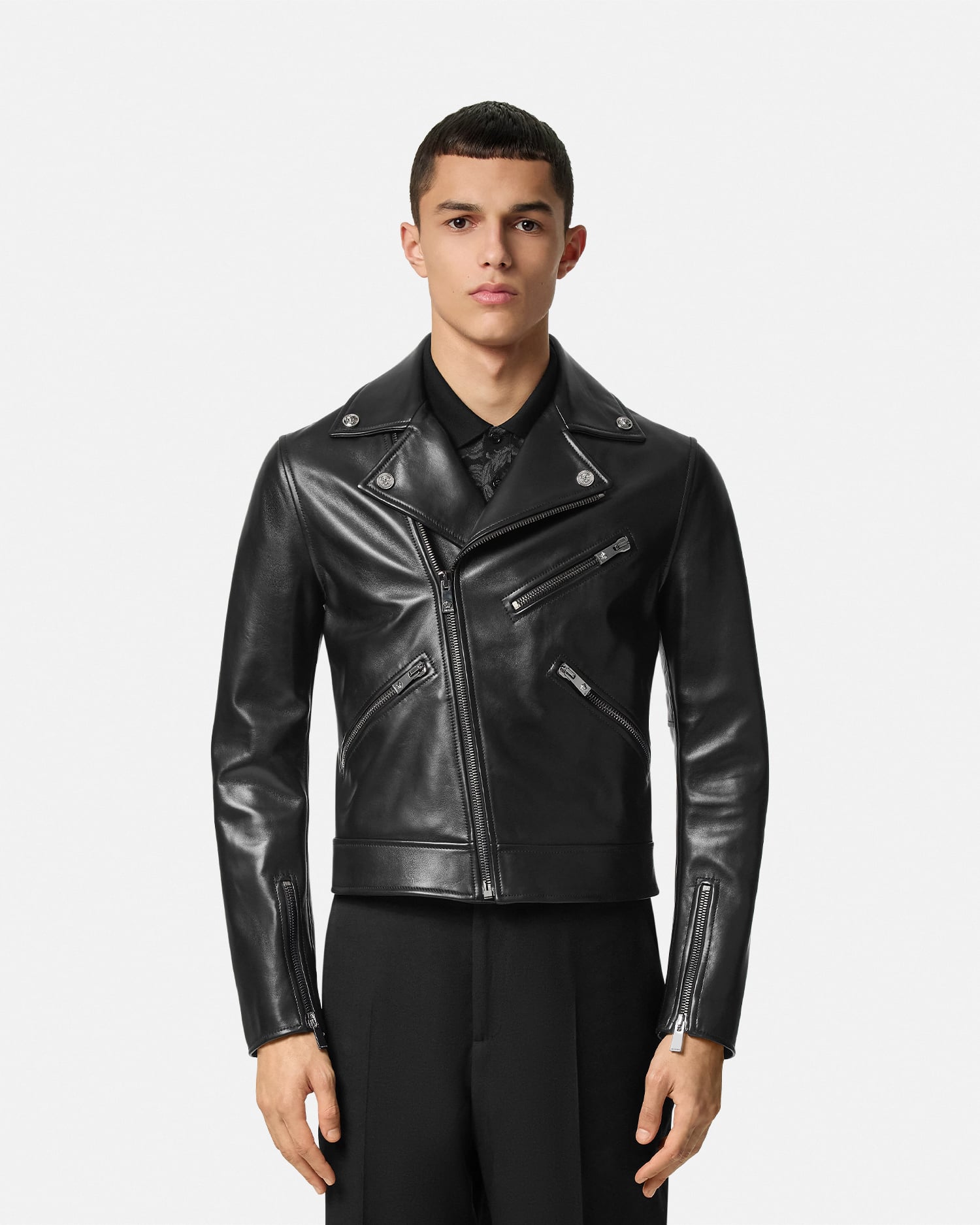 Versace x  ライダースジャケット スタッズ T25032807 Nappa Biker Jacket Black | VERSACE US