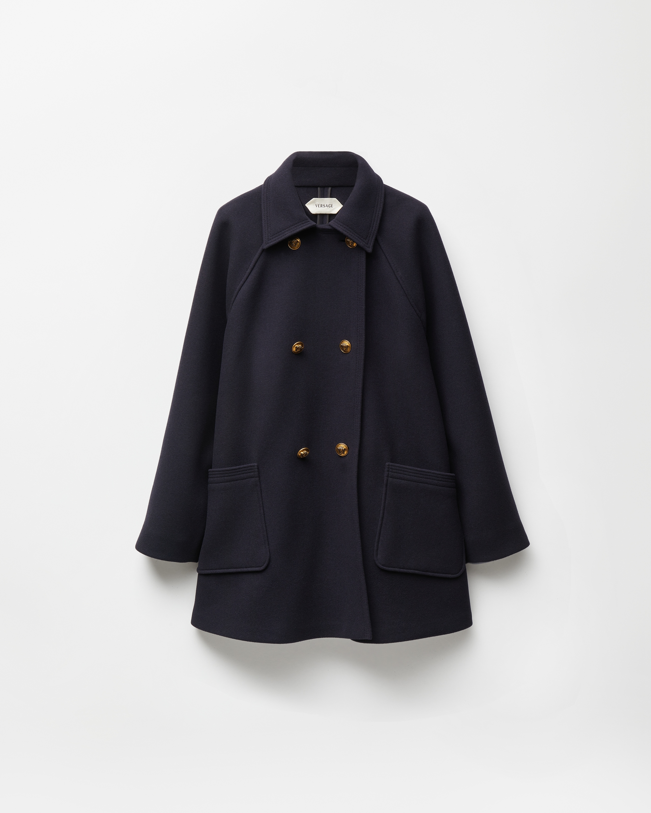 Versace Double-wool Coat In Black