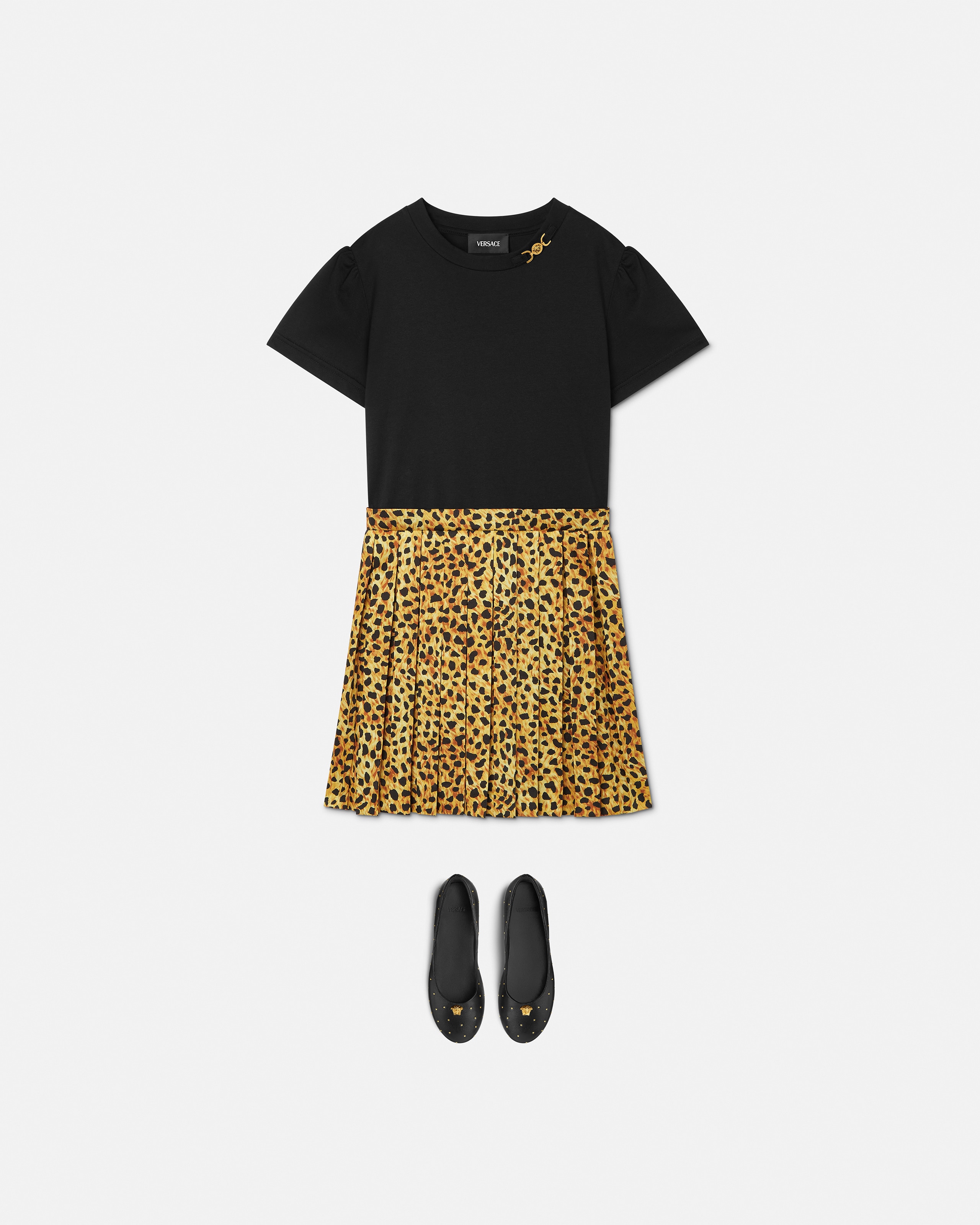 Versace Kids Printed Cotton-jersey Twill Dress In Black