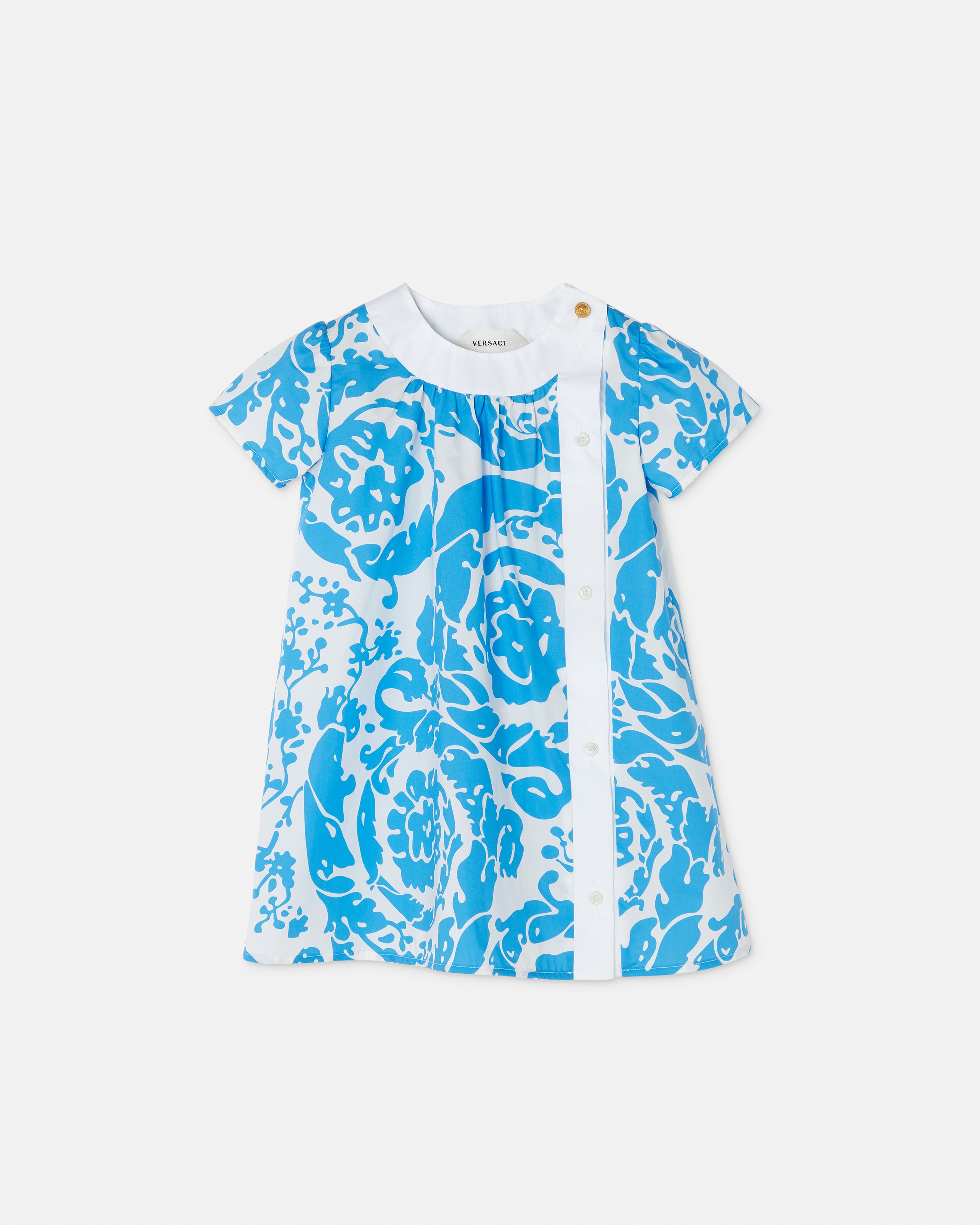Versace Baby Printed Cotton-poplin Dress In Blue