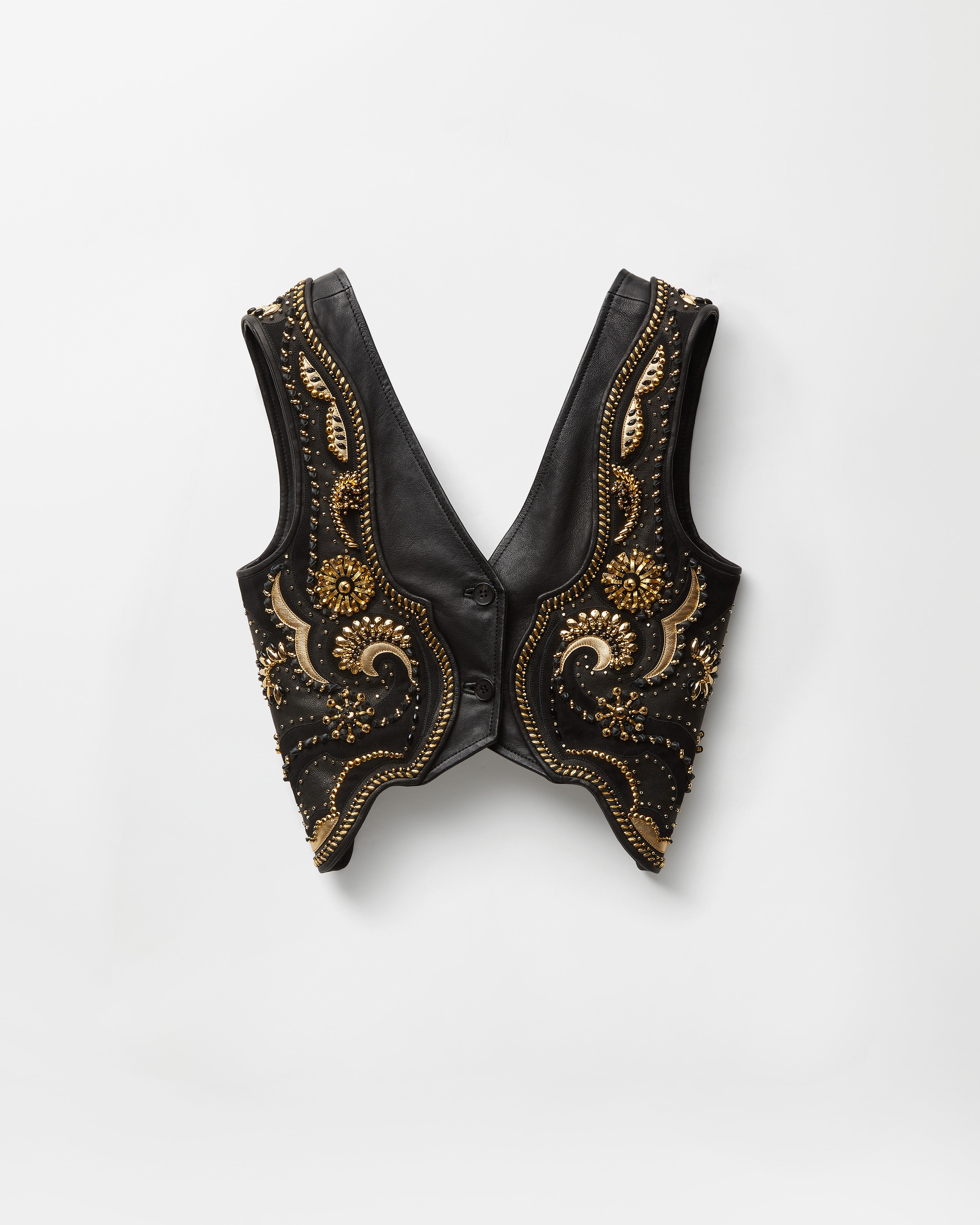 Versace Embroidered Crop Leather Vest In Black