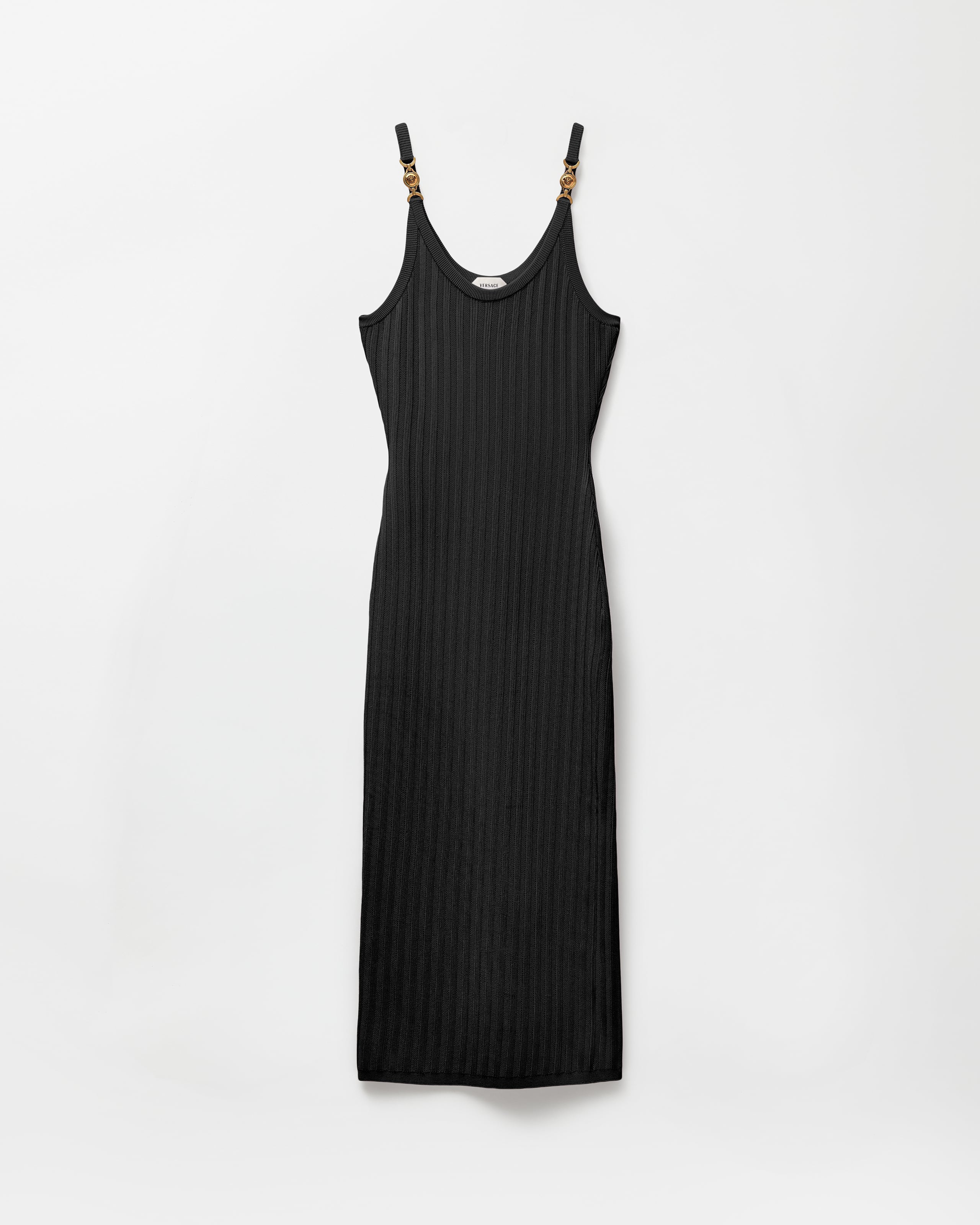 Versace Robe En Maille Viscose Côtelée Et Ajourée In Black