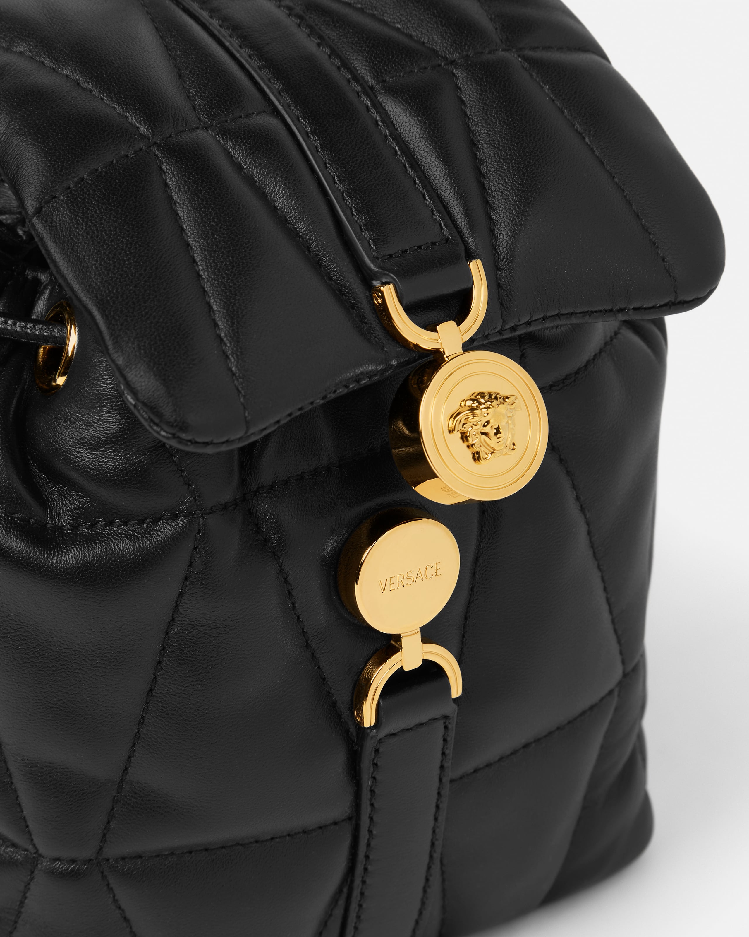 Versace Black Gold Greek Key Backpack Travel Bag Versace Black Nylon & Black Goatskin Gold Studded Palazzo  main image 3