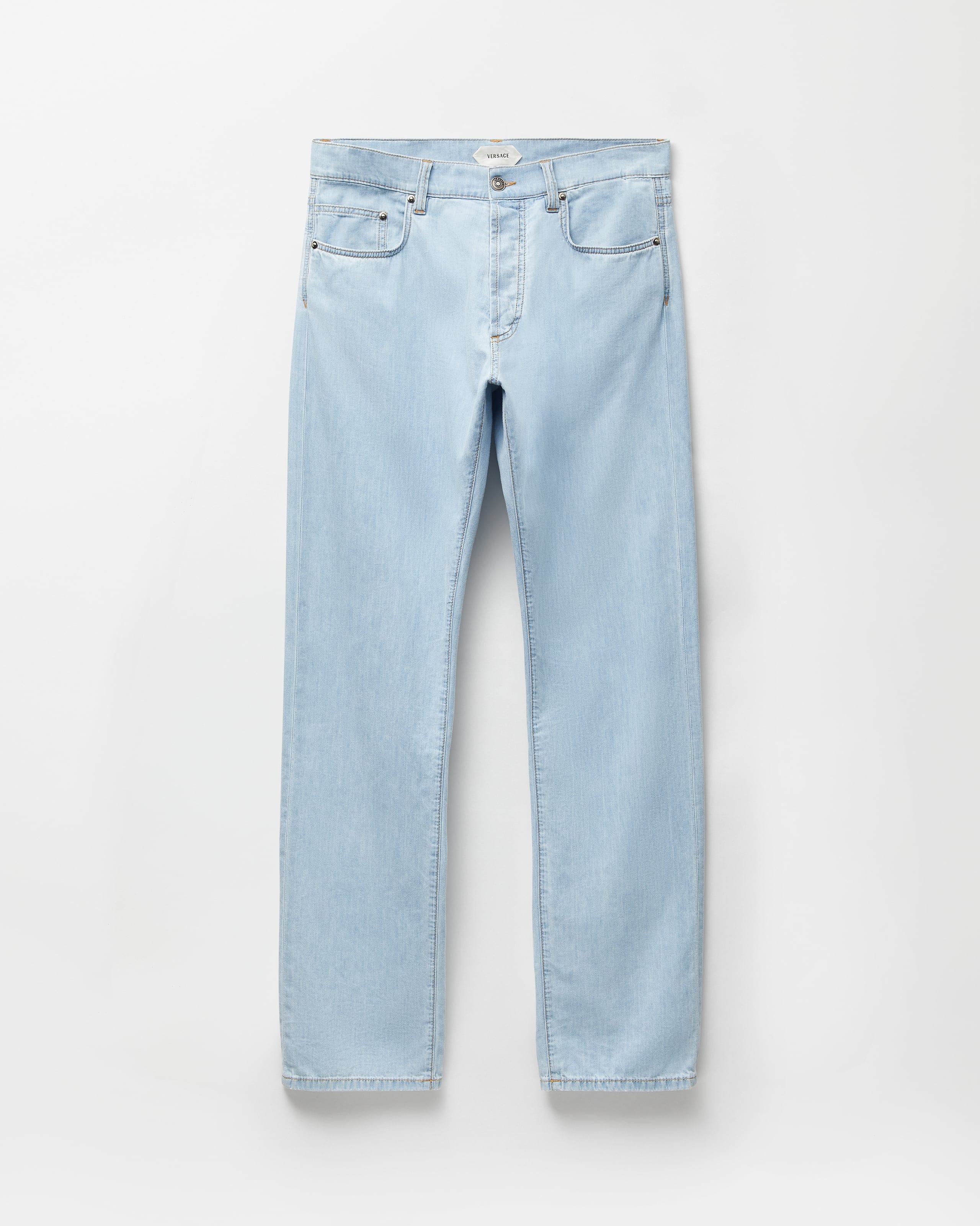 Versace Straight Chambray Jeans In Blue