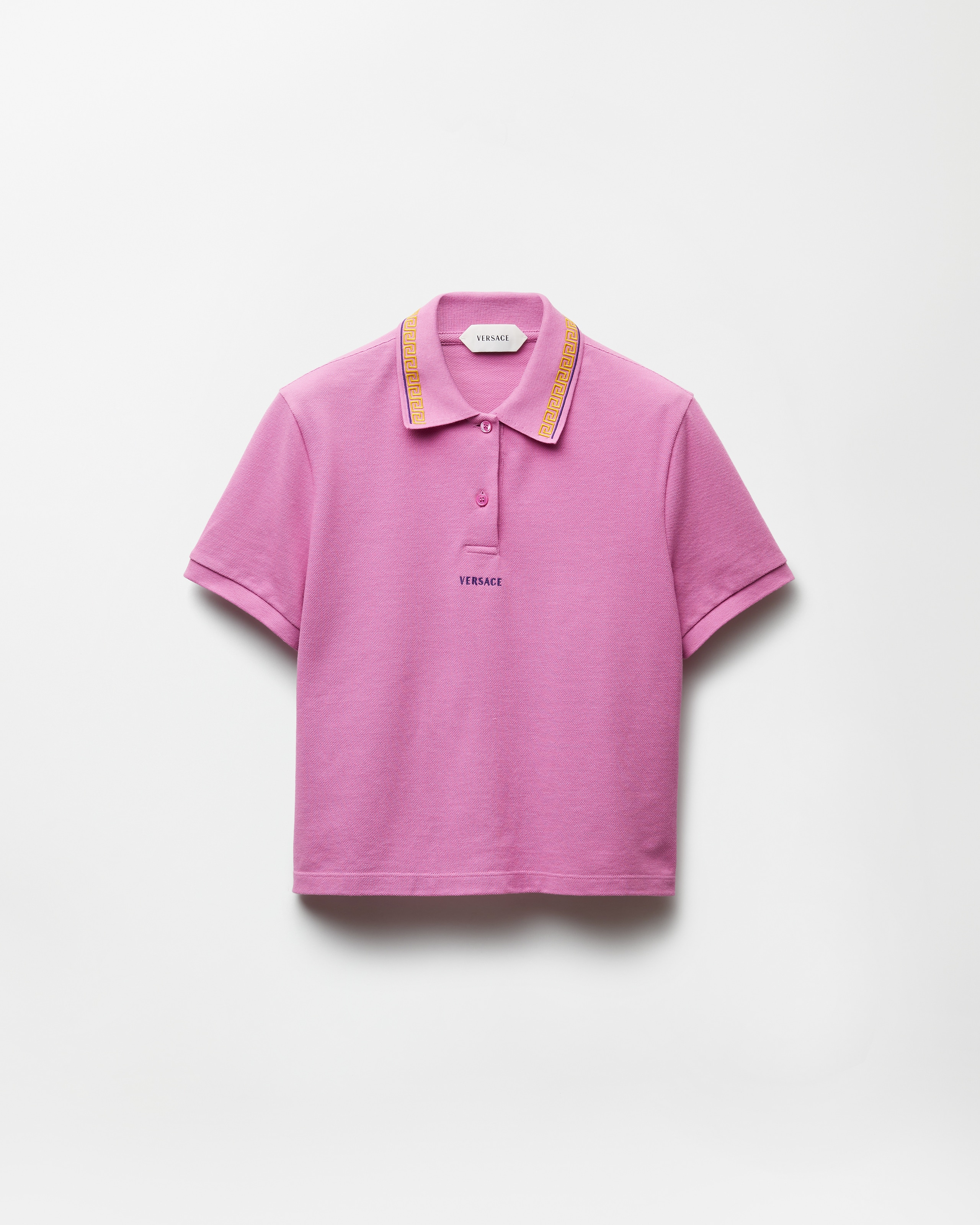 Versace Polo En Piqué De Coton À Logo In Pink
