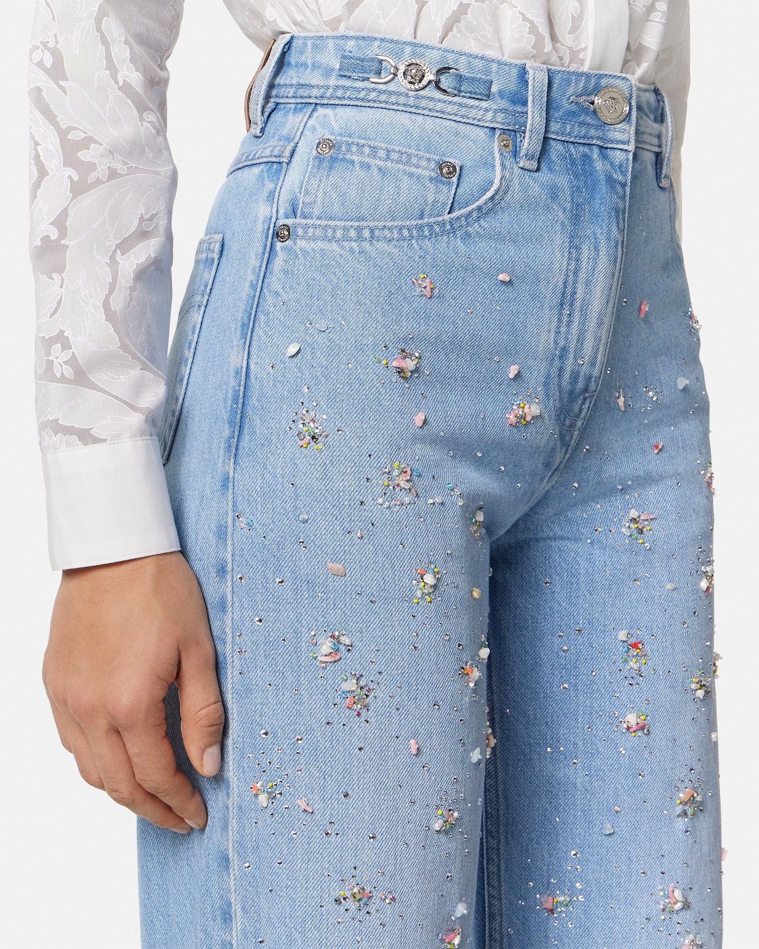 Embellished High-Waist Regular-Fit Jeans