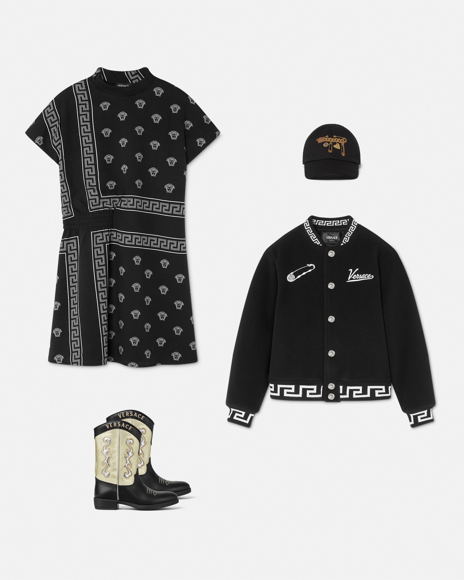 Versace Greca Wool-blend Kids Bomber Jacket In Black