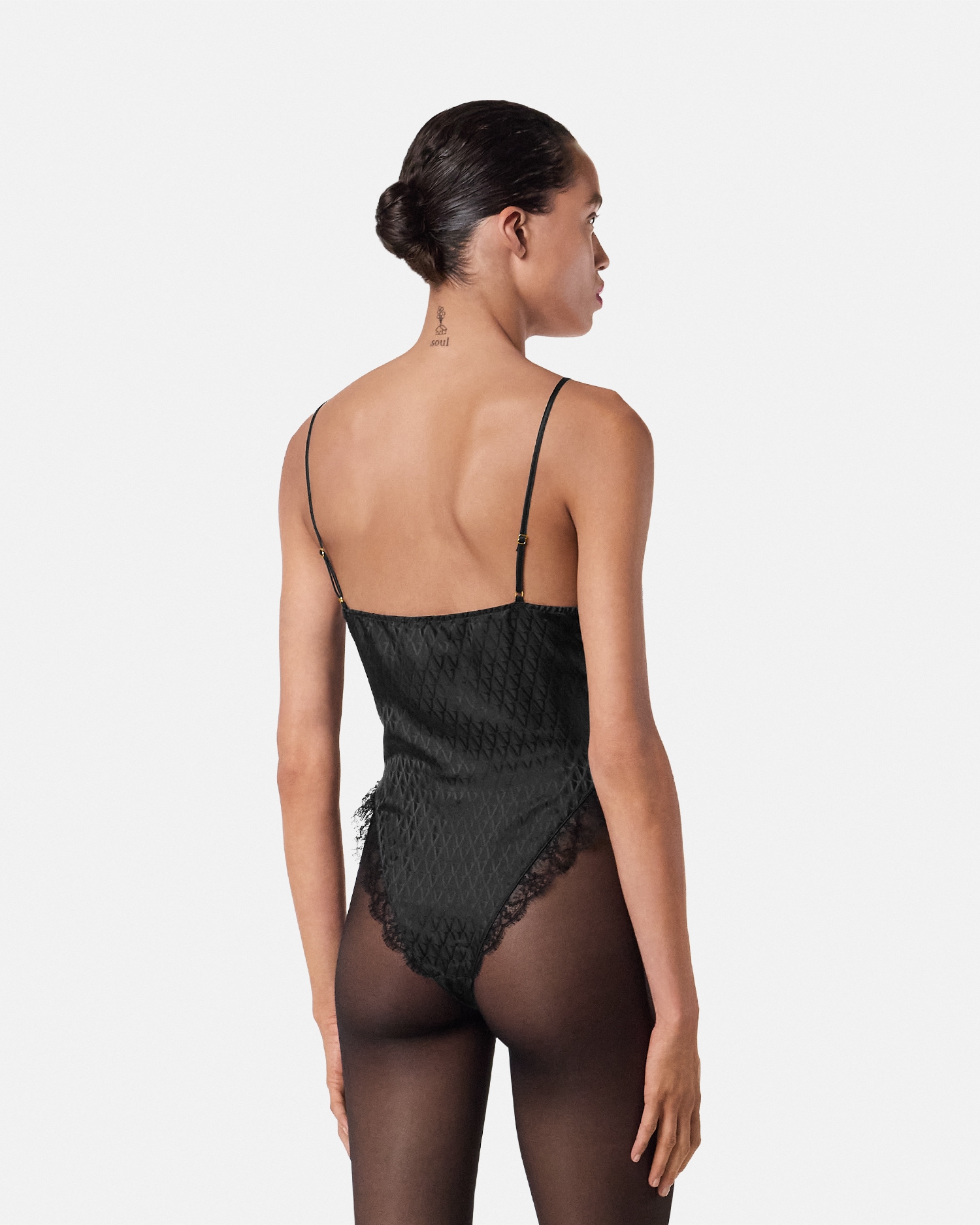 V Allover Jacquard Silk Bodysuit