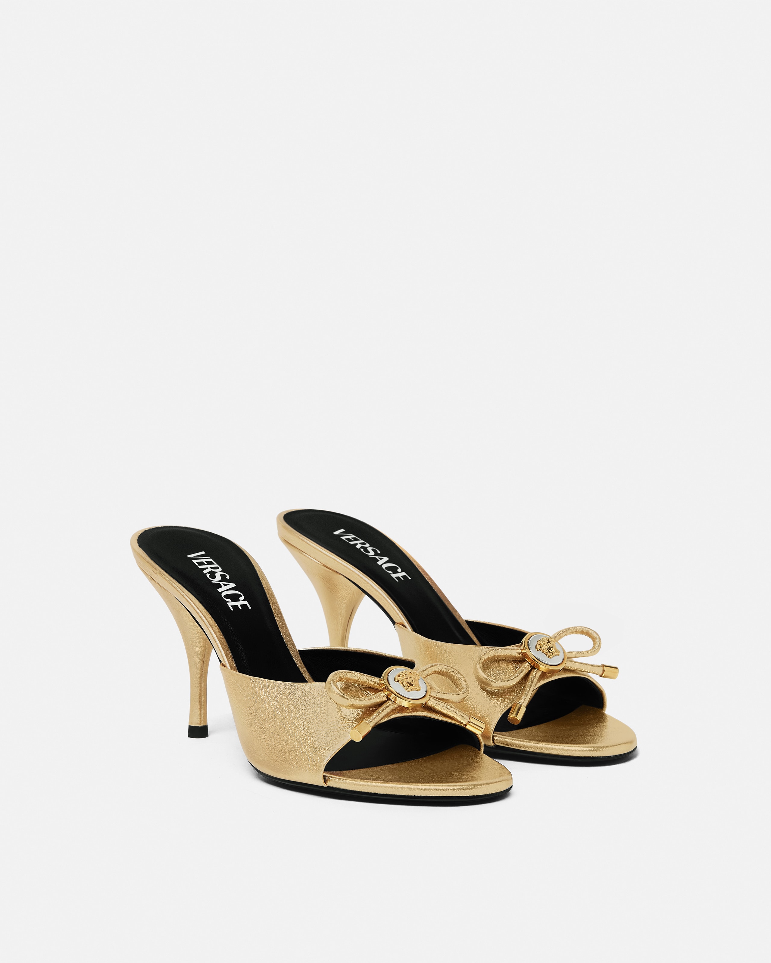 Opera Bow Metallic Mules 85mm